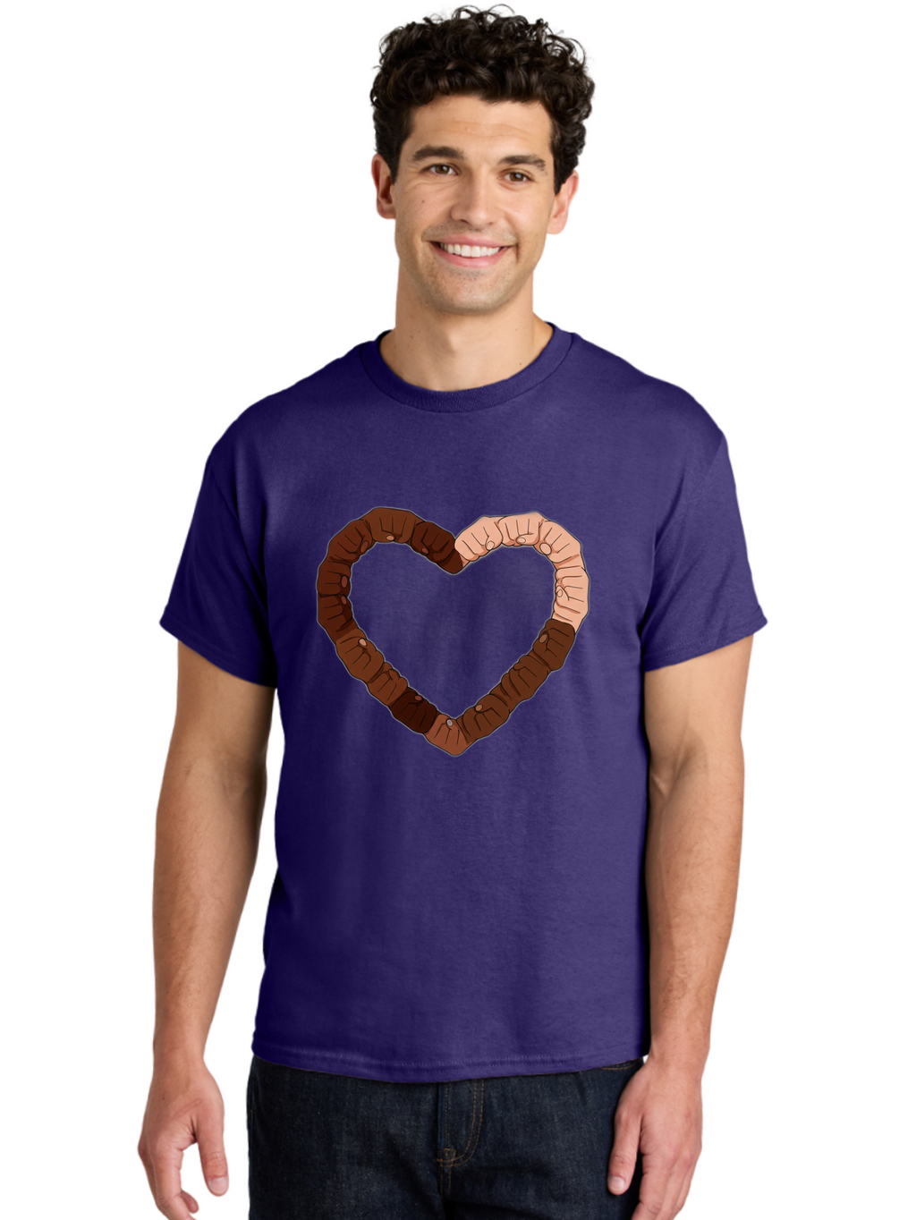 Hands-Forming-Heart Men'S Graphic Tee, 100% Cotton, Comfortable Casual Summer Wear, Machine Washable, Diverse Hands Forming Heart, Unity And Love Symbol, Multicultural Unity, Solidarity, Togetherness, Hand Holding Illustration, Bac027
