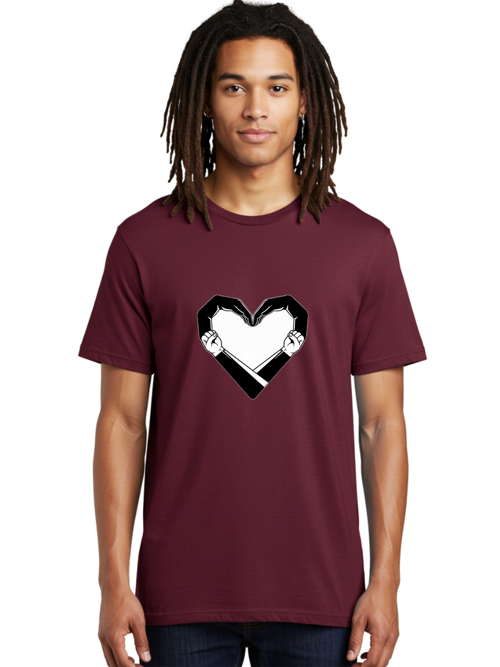 Hands-Holding-Heart Men'S Graphic Tee, 100% Cotton, Comfortable Casual Summer Wear, Machine Washable, Hands Holding Heart, Heart Shape, Black And White Graphic, Symbolic Illustration, Love Symbol, Heart Sign, Clenched Fists, Artistic Design, Bac029