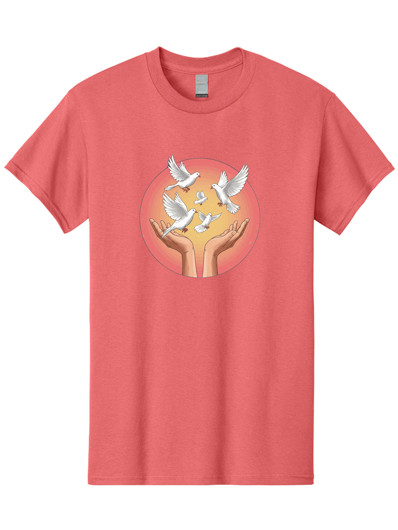 Hands-Releasing-Doves Men'S Graphic Tee, 100% Cotton, Comfortable Casual Summer Wear, Machine Washable, Doves Flying Away, Hands Releasing Birds, White Doves, Peaceful Release, Liberation, Freedom, Gentle Hands, Peaceful Atmosphere, Bac030