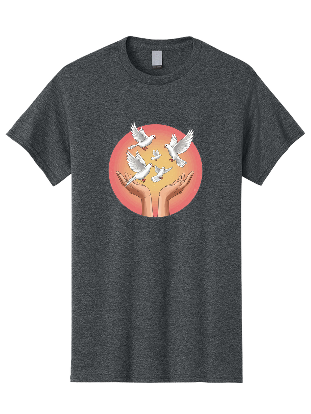 Hands-Releasing-Doves Men'S Graphic Tee, 100% Cotton, Comfortable Casual Summer Wear, Machine Washable, Doves Flying Away, Hands Releasing Birds, White Doves, Peaceful Release, Liberation, Freedom, Gentle Hands, Peaceful Atmosphere, Bac030
