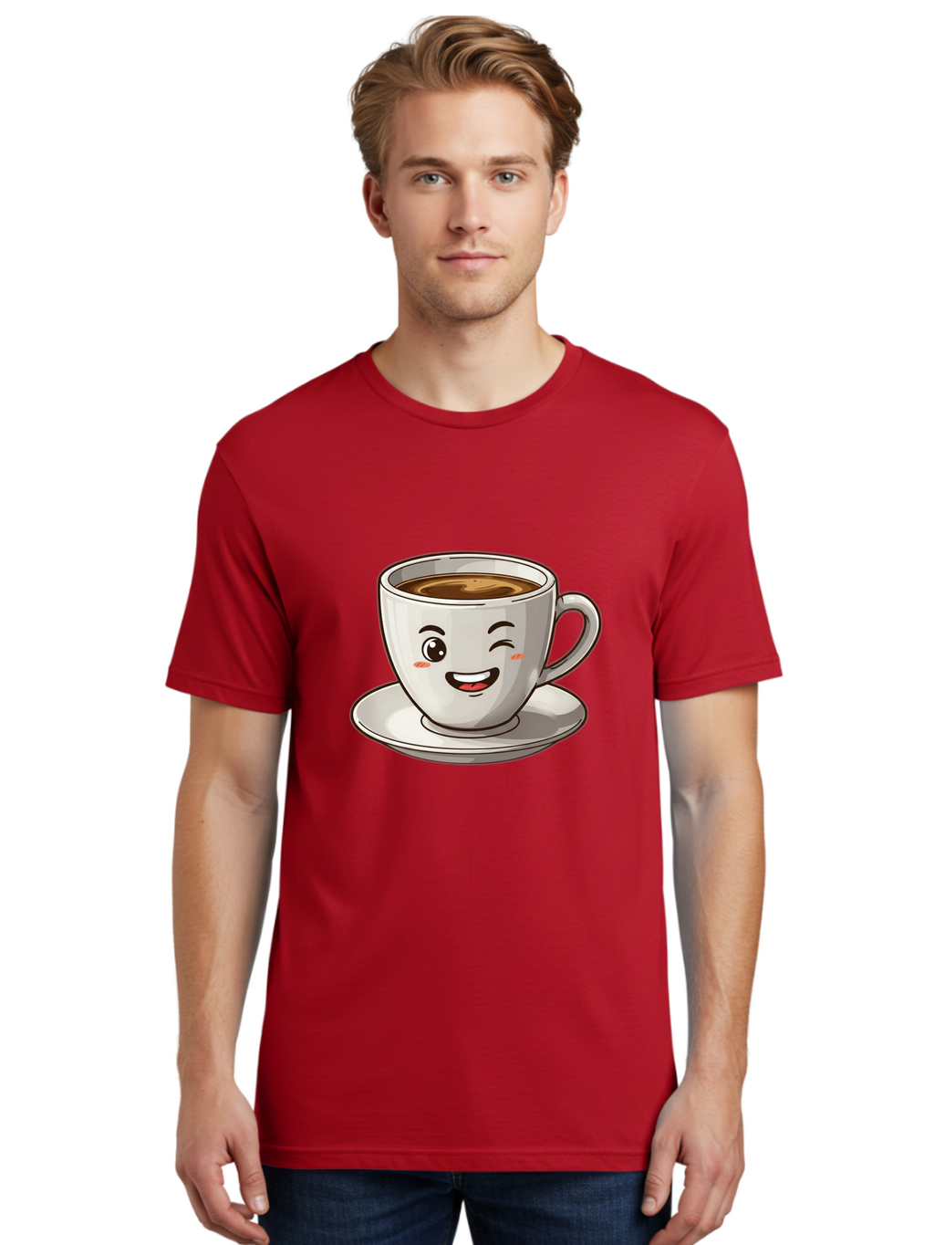 Happy-Coffee-Cup Men'S Graphic Tee, 100% Cotton, Comfortable Casual Summer Wear, Machine Washable, Cup Of Coffee, Cartoon Coffee, Smiling Coffee, Happy Face, Winking Coffee, Coffee Break, Morning Coffee, Coffee Time, Caffeinated Delight, Bac031