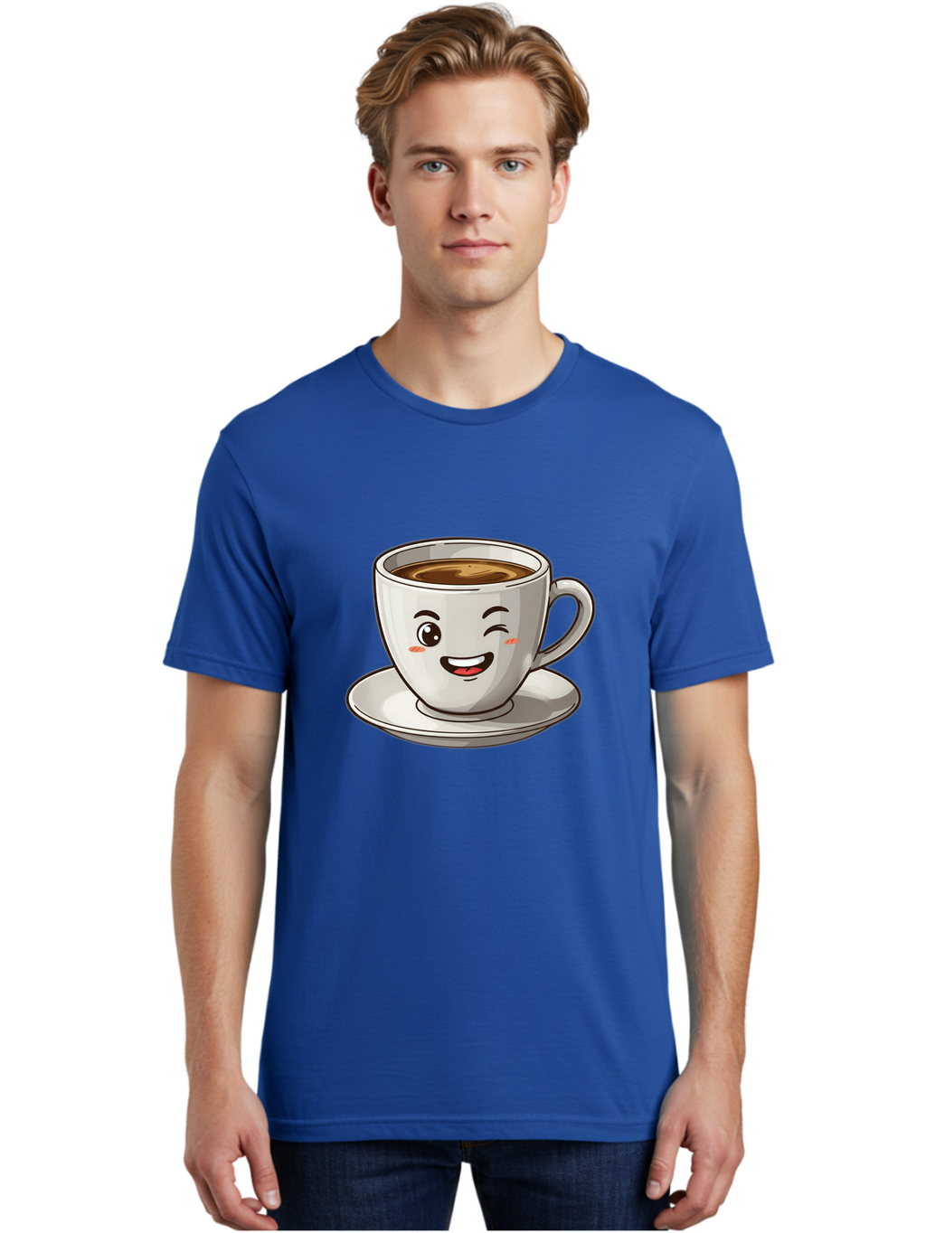 Happy-Coffee-Cup Men'S Graphic Tee, 100% Cotton, Comfortable Casual Summer Wear, Machine Washable, Cup Of Coffee, Cartoon Coffee, Smiling Coffee, Happy Face, Winking Coffee, Coffee Break, Morning Coffee, Coffee Time, Caffeinated Delight, Bac031