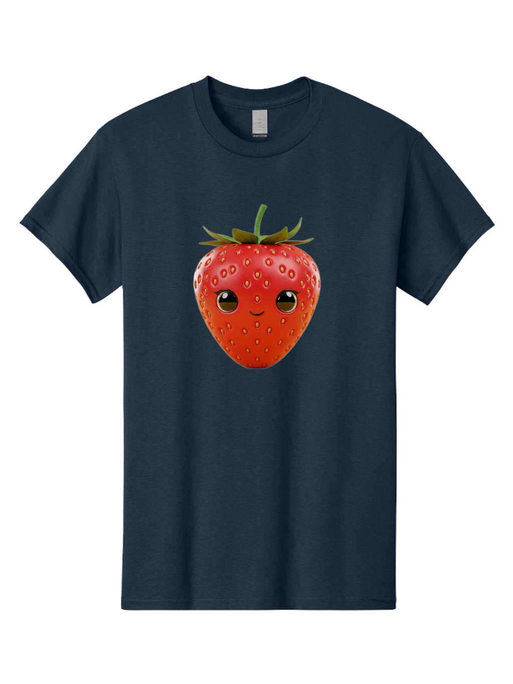 Happy-Strawberry-1 Men'S Graphic Tee, 100% Cotton, Comfortable Casual Summer Wear, Machine Washable, Cartoon Strawberry, Adorable Fruit, Smiling Face, Cute Character, Vibrant Red Color, Yellow Seeds, Playful Personality, Funny Expression, Bac032