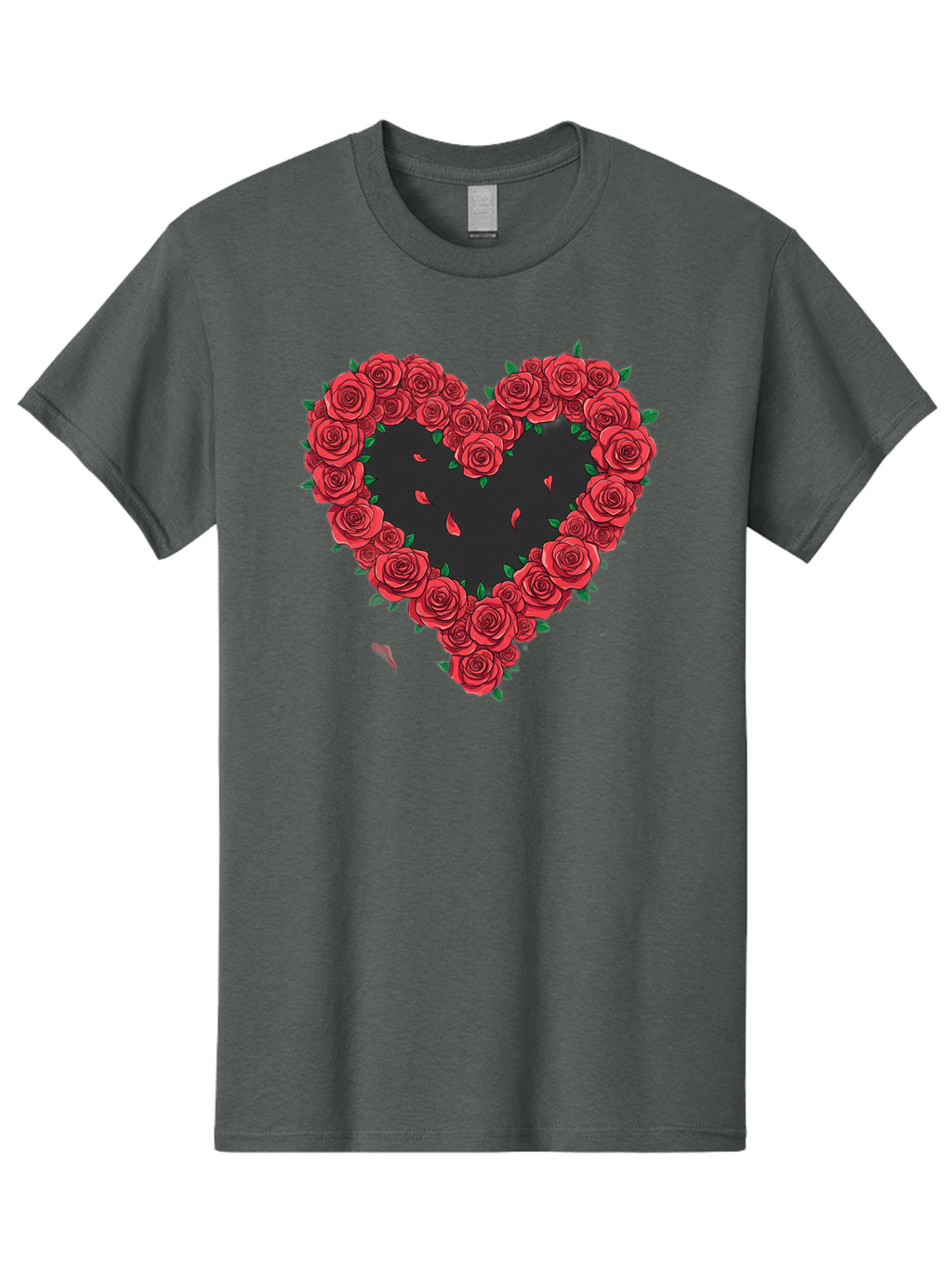 Heart-Of-Roses Men'S Graphic Tee, 100% Cotton, Comfortable Casual Summer Wear, Machine Washable, Heart Shape, Red Roses, Floral Arrangement, Love Symbol, Romance, Valentine'S Day, Beautiful Flowers, Rose Petals Bac034
