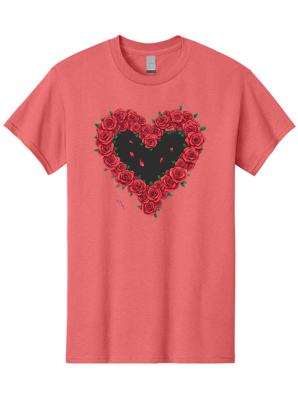 Heart-Of-Roses Men'S Graphic Tee, 100% Cotton, Comfortable Casual Summer Wear, Machine Washable, Heart Shape, Red Roses, Floral Arrangement, Love Symbol, Romance, Valentine'S Day, Beautiful Flowers, Rose Petals Bac034