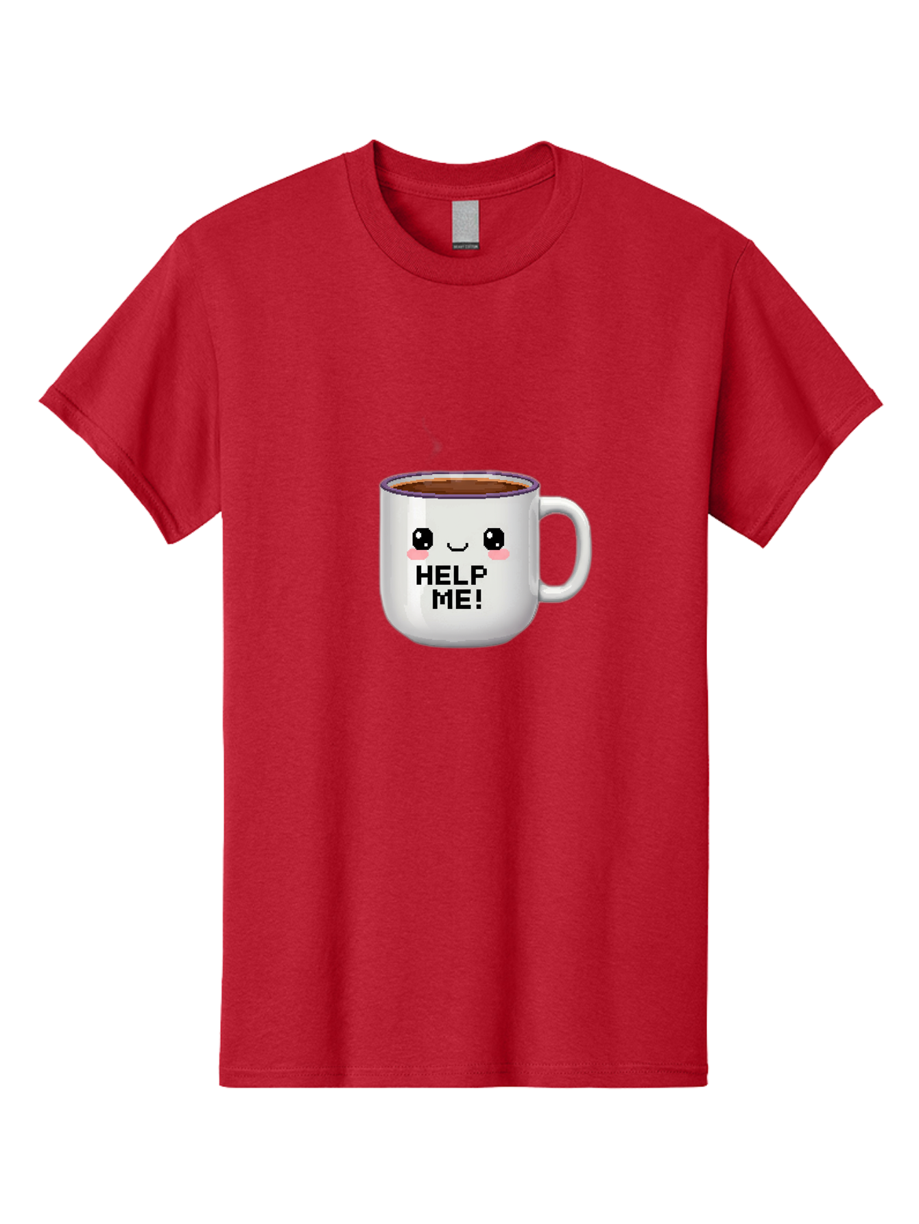 Help-Me-2 Men'S Graphic Tee, 100% Cotton, Comfortable Casual Summer Wear, Machine Washable, Funny Coffee Mug, Cartoon Style, Coffee Cup With Face, Humorous Design, Cute Character, Help Me! Text, Coffee Lover Gift Bac042