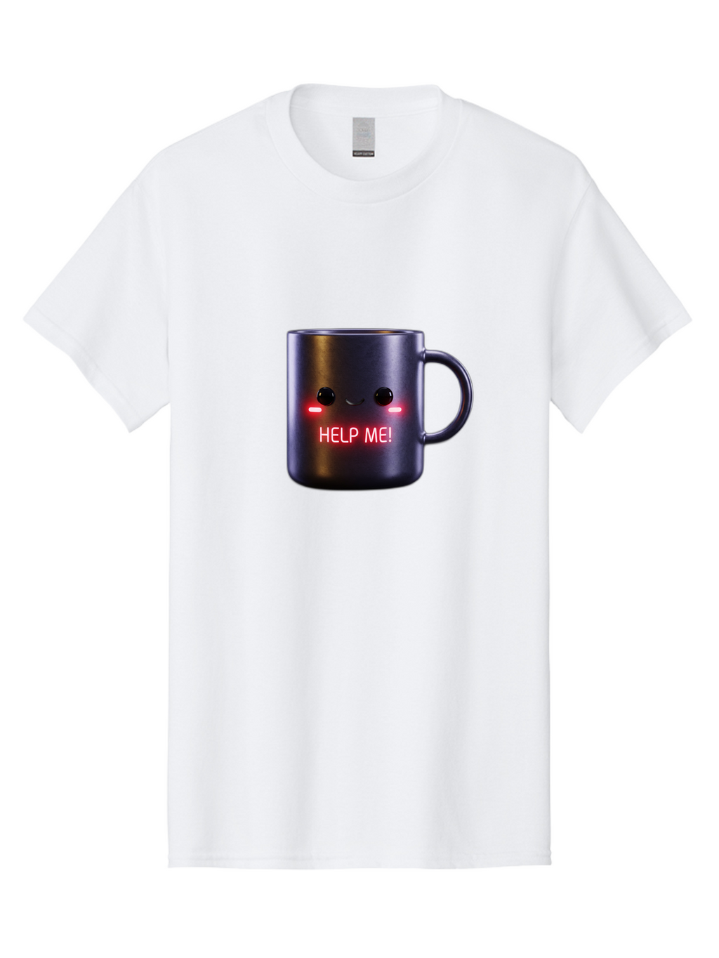 Help-Me-4 Men'S Graphic Tee, 100% Cotton, Comfortable Casual Summer Wear, Machine Washable, Glowing Mug, Distress Signal, Help Me Message, Emotional Coffee Cup, Quirky Design, Unique Gift Idea, Led Coffee Mug Bac044