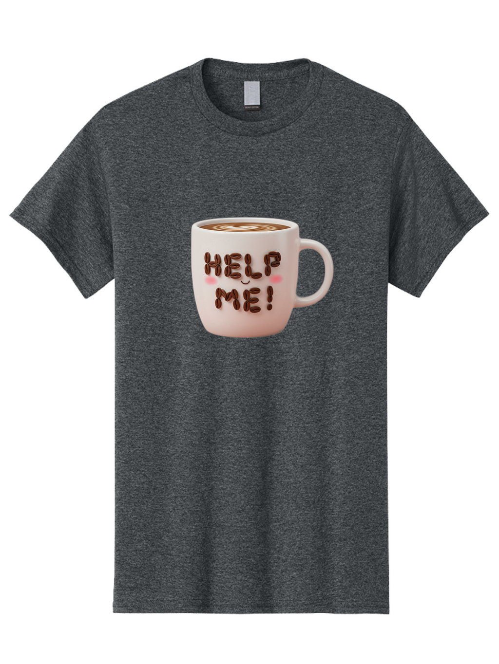 Help-Me-5 Men'S Graphic Tee, 100% Cotton, Comfortable Casual Summer Wear, Machine Washable, Coffee Mug With Coffee Beans Spelling Help Me!, Cute Coffee Cup, Coffee Lover Gift, Coffee Humor, Latte Art, Morning Coffee, Coffee Break Bac045