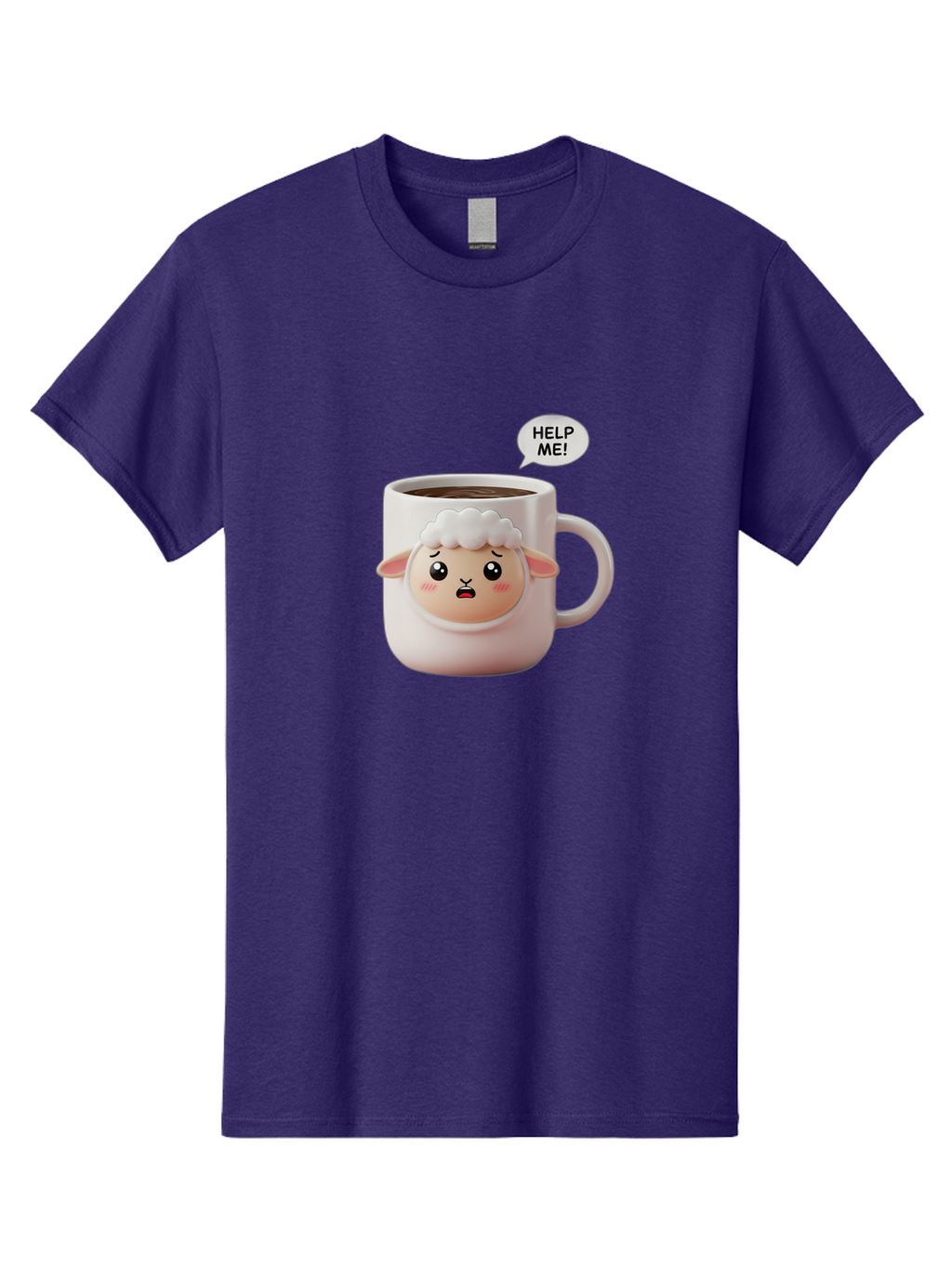Help-Me-6 Men'S Graphic Tee, 100% Cotton, Comfortable Casual Summer Wear, Machine Washable, Sheep Mug, Coffee Cup, Helping Hand, Distressed Lamb, Cute Cartoon Character, Funny Meme, Adorable Design, Coffee Lover Gift, Quirky Humor, Sheep Face, Bac046