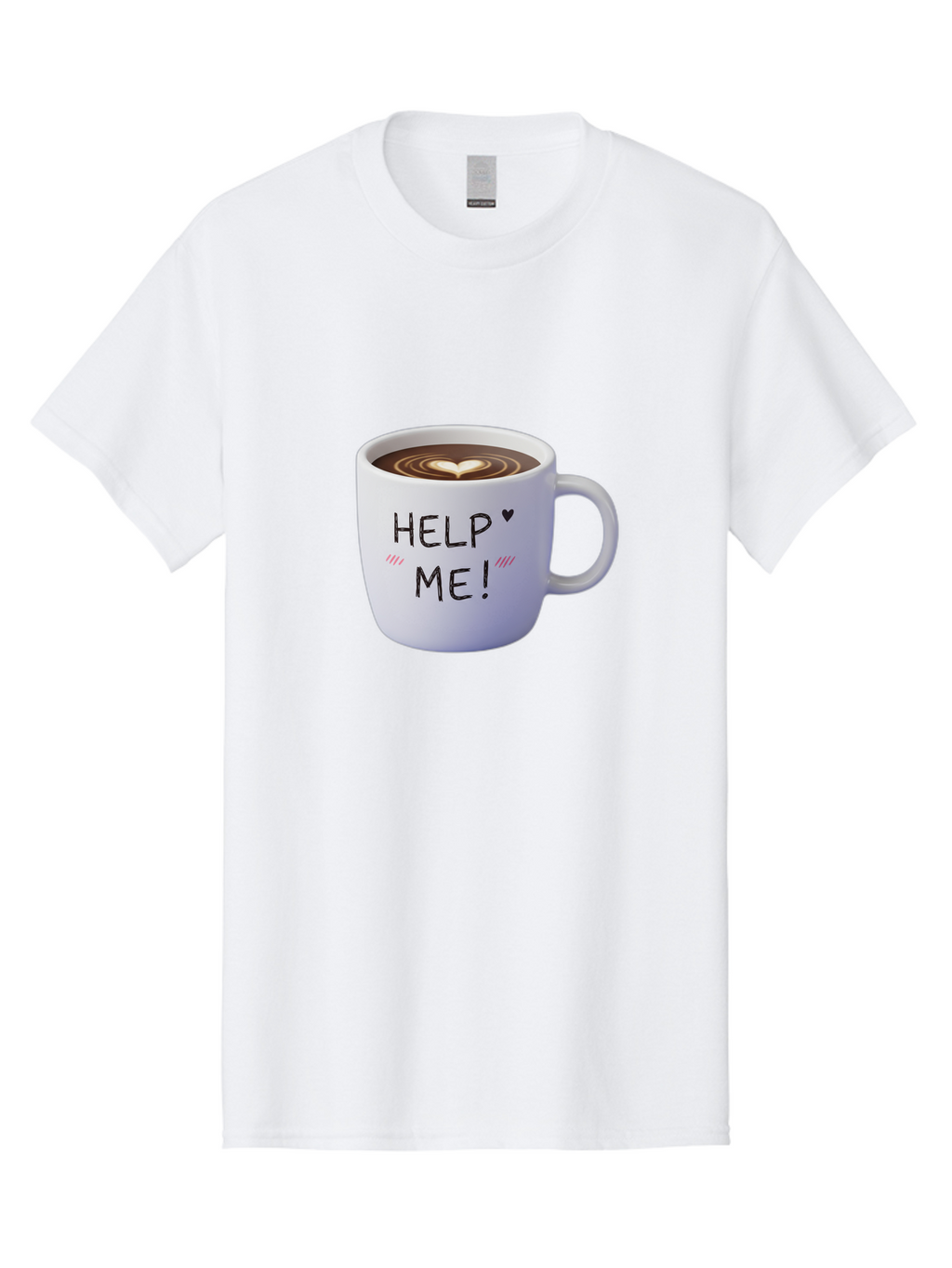 Help-Me-7 Men'S Graphic Tee, 100% Cotton, Comfortable Casual Summer Wear, Machine Washable, Coffee Mug With Heart Design, Coffee Art, 'Help Me' Text, Latte Art, Coffee Culture, Morning Pick-Me-Up, Coffee Love, Daily Grind Bac047