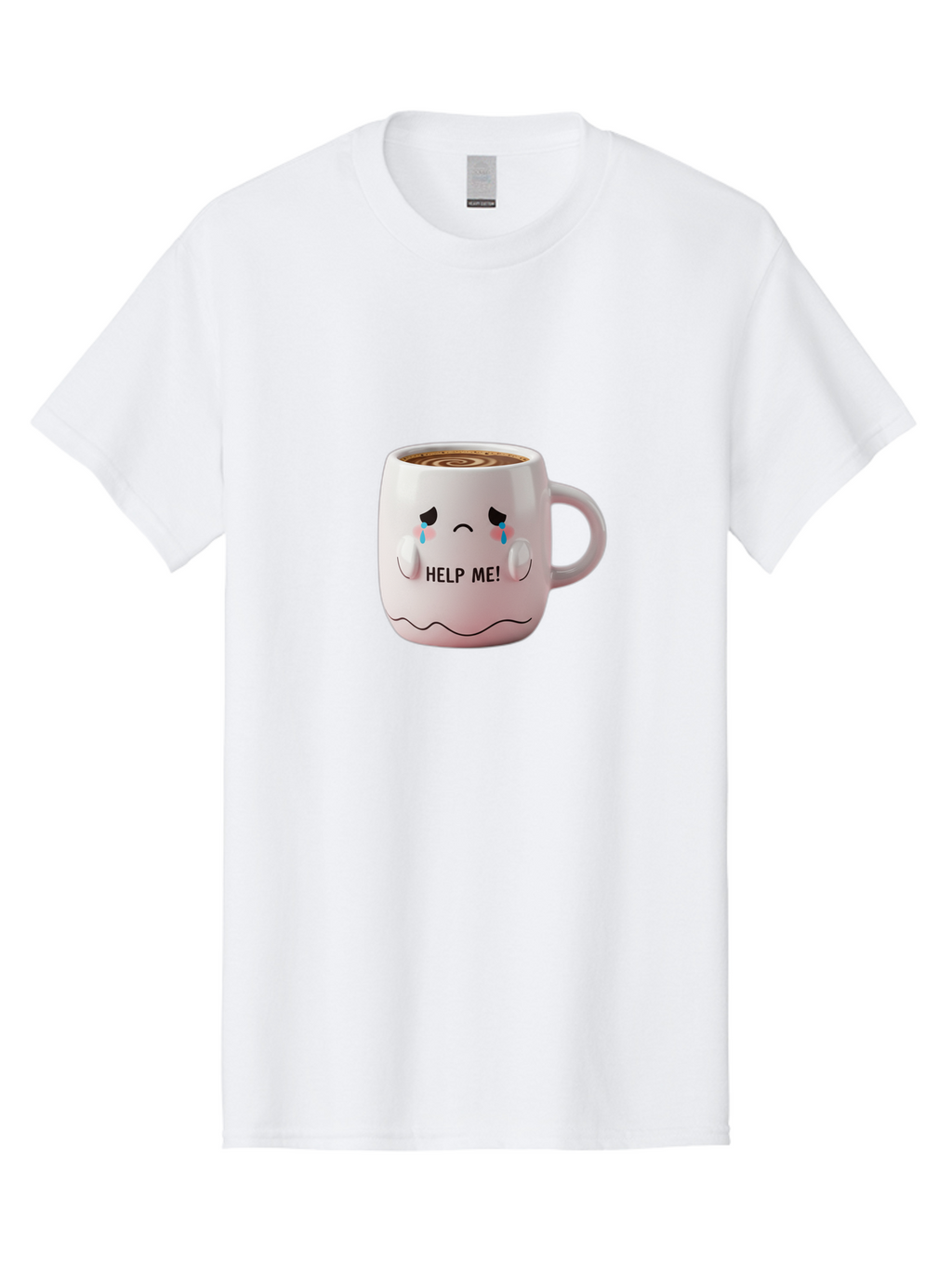 Help-Me-8 Men'S Graphic Tee, 100% Cotton, Comfortable Casual Summer Wear, Machine Washable, Sad Coffee Mug, Crying Face Design, Coffee Drink, Emotional Expression, Distressed Emotions, Quirky Humor, Funny Coffee Culture Bac048