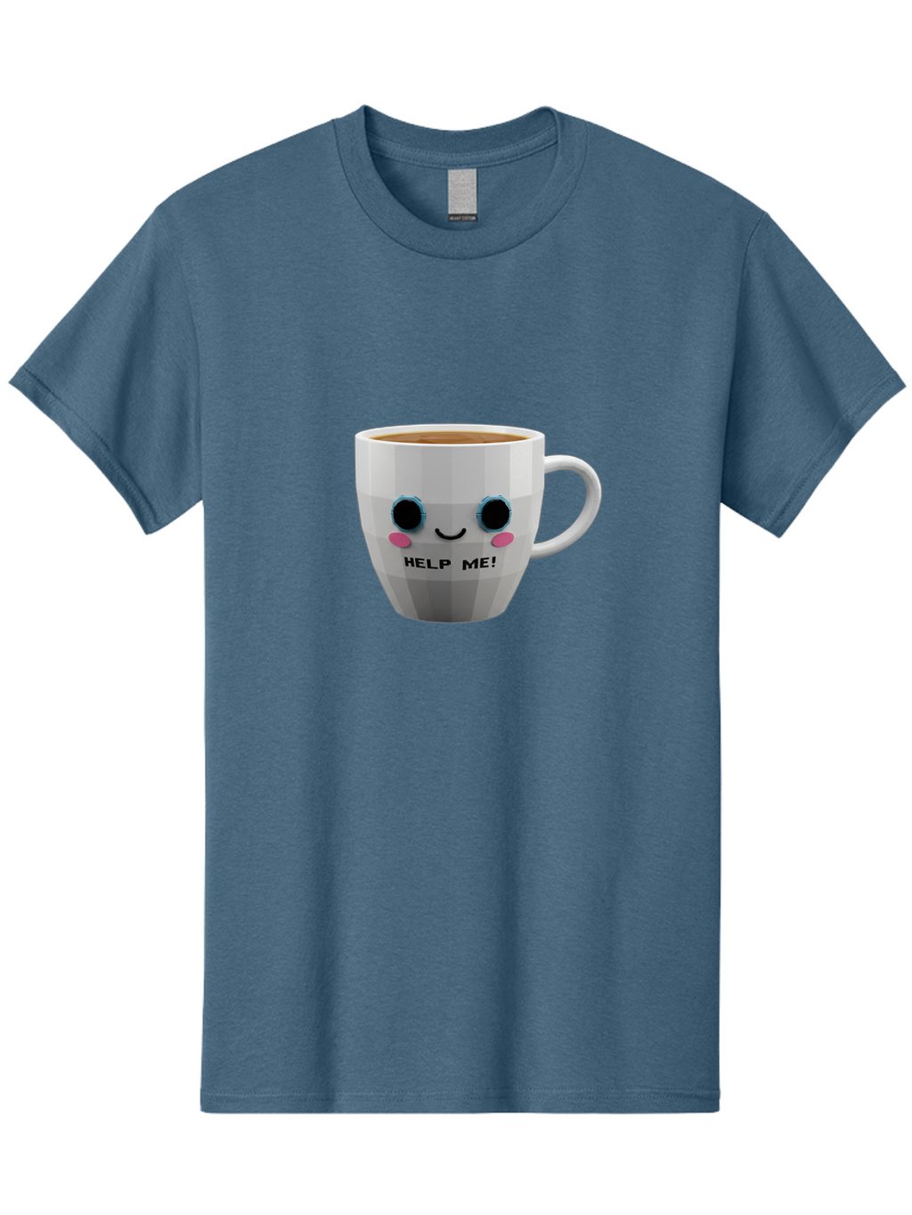 Help-Me-9 Men'S Graphic Tee, 100% Cotton, Comfortable Casual Summer Wear, Machine Washable, Cute Coffee Cup, Cartoon Character, Coffee Break, Funny Design, Animated Mug, Humorous Illustration, Coffee Humor, Cute Design, Coffee Lover Bac049