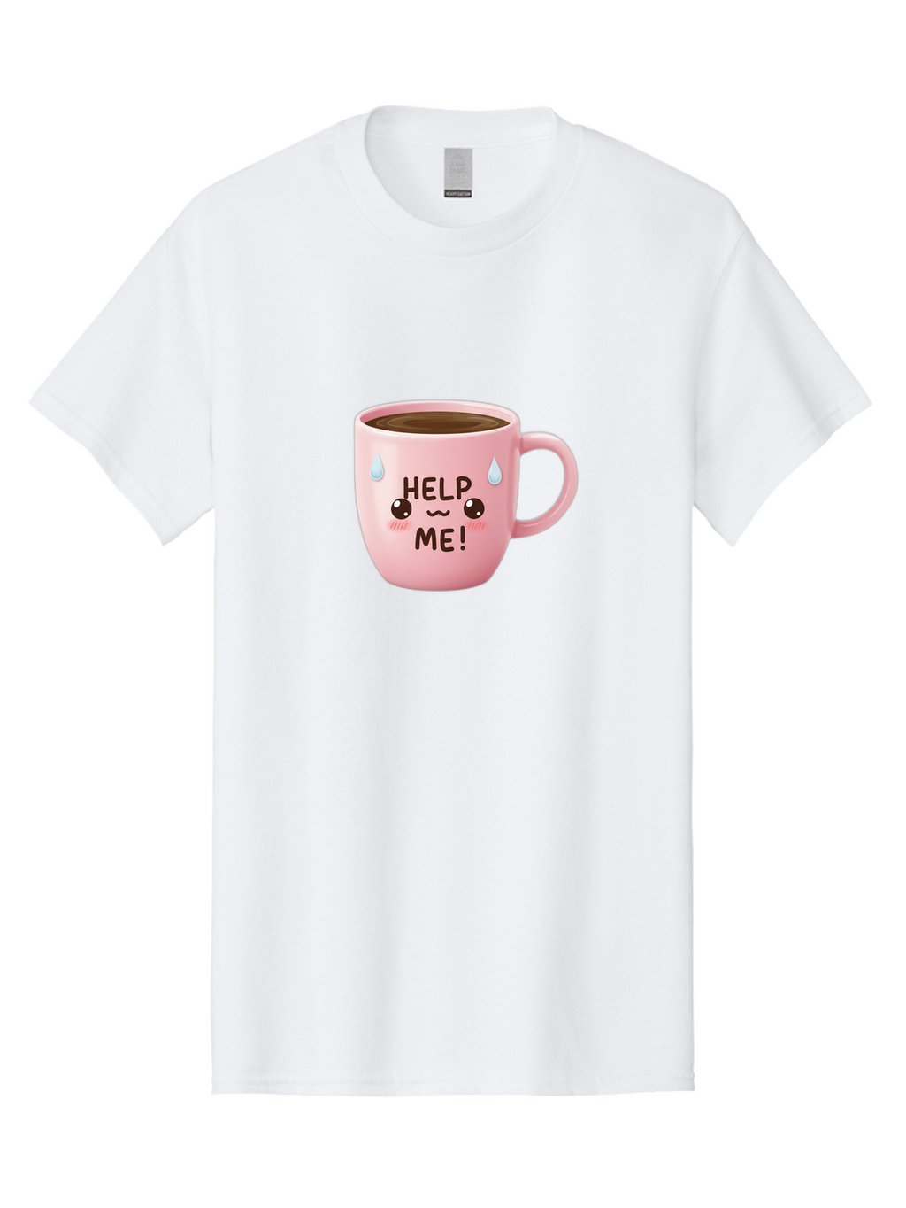Help-Me Men'S Graphic Tee, 100% Cotton, Comfortable Casual Summer Wear, Machine Washable, Cute Coffee Mug, Cartoon Coffee, Funny Coffee, Kawaii Coffee, Coffee Humor, Coffee Meme, Coffee Culture, Coffee Love Bac053