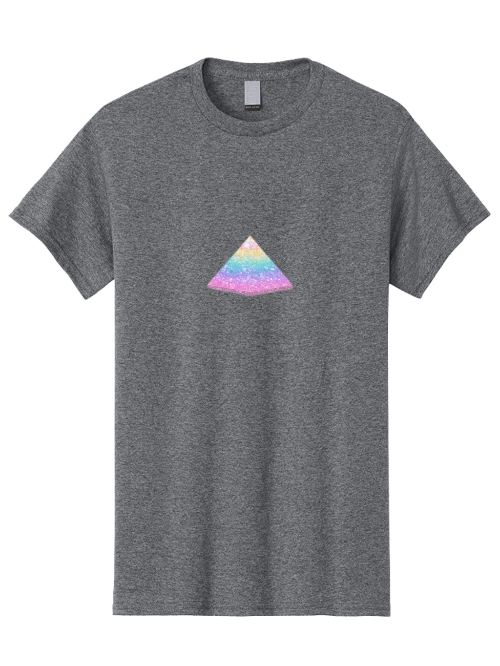 Holographic-Triangle Men'S Graphic Tee, 100% Cotton, Comfortable Casual Summer Wear, Machine Washable, Holographic Triangle, Pastel Colors, Shimmering Effect, Iridescent Sheen, Mystical Symbol, Geometric Shape, Rainbow Colors, Glitter Effect Bac054