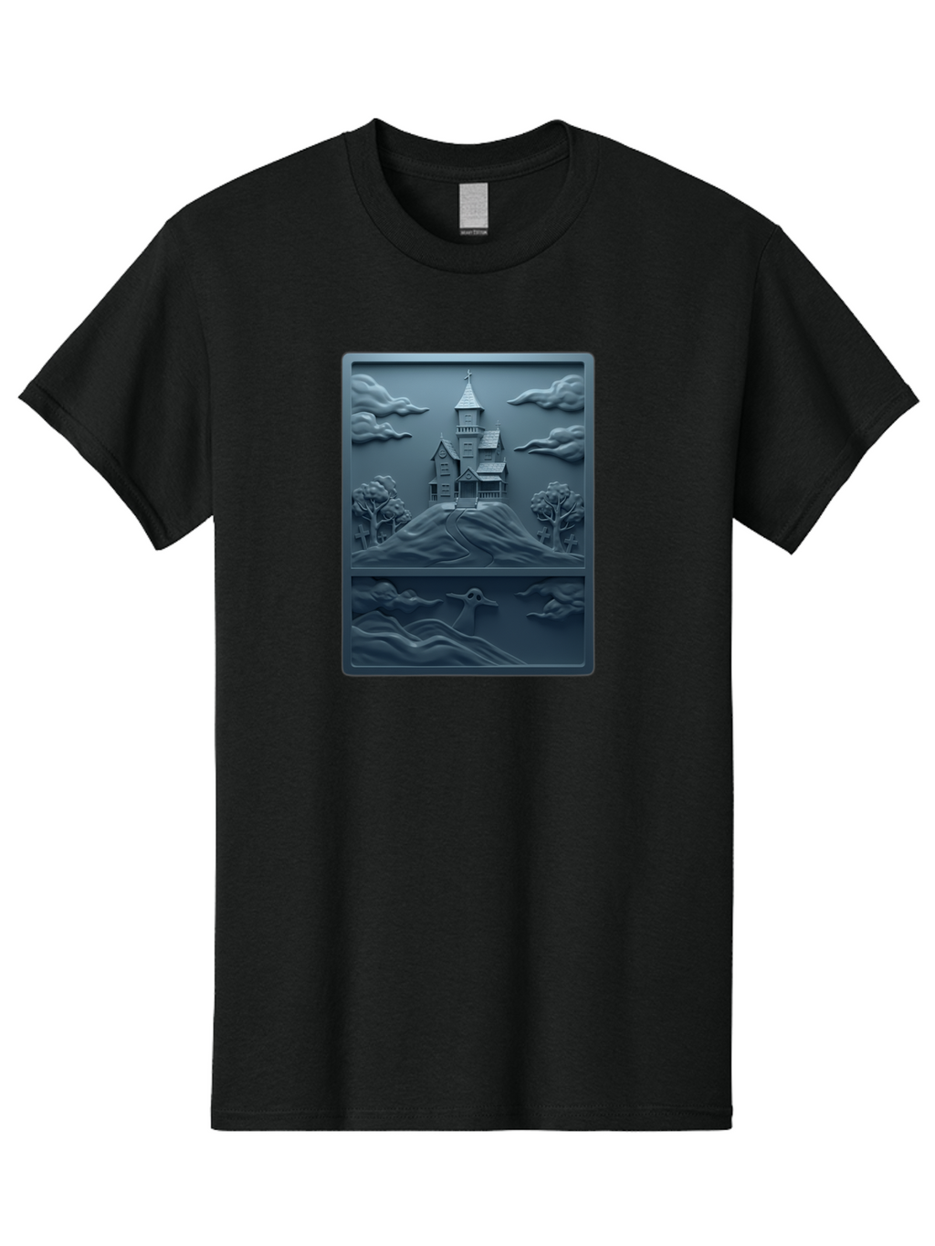 House-On-Hill Men'S Graphic Tee, 100% Cotton, Comfortable Casual Summer Wear, Machine Washable, House On Hill, Serene Landscape, Victorian Architecture, Peaceful Atmosphere, Rolling Hills, Scenic Beauty, Tranquil Scene, Natural Scenery, Bac057