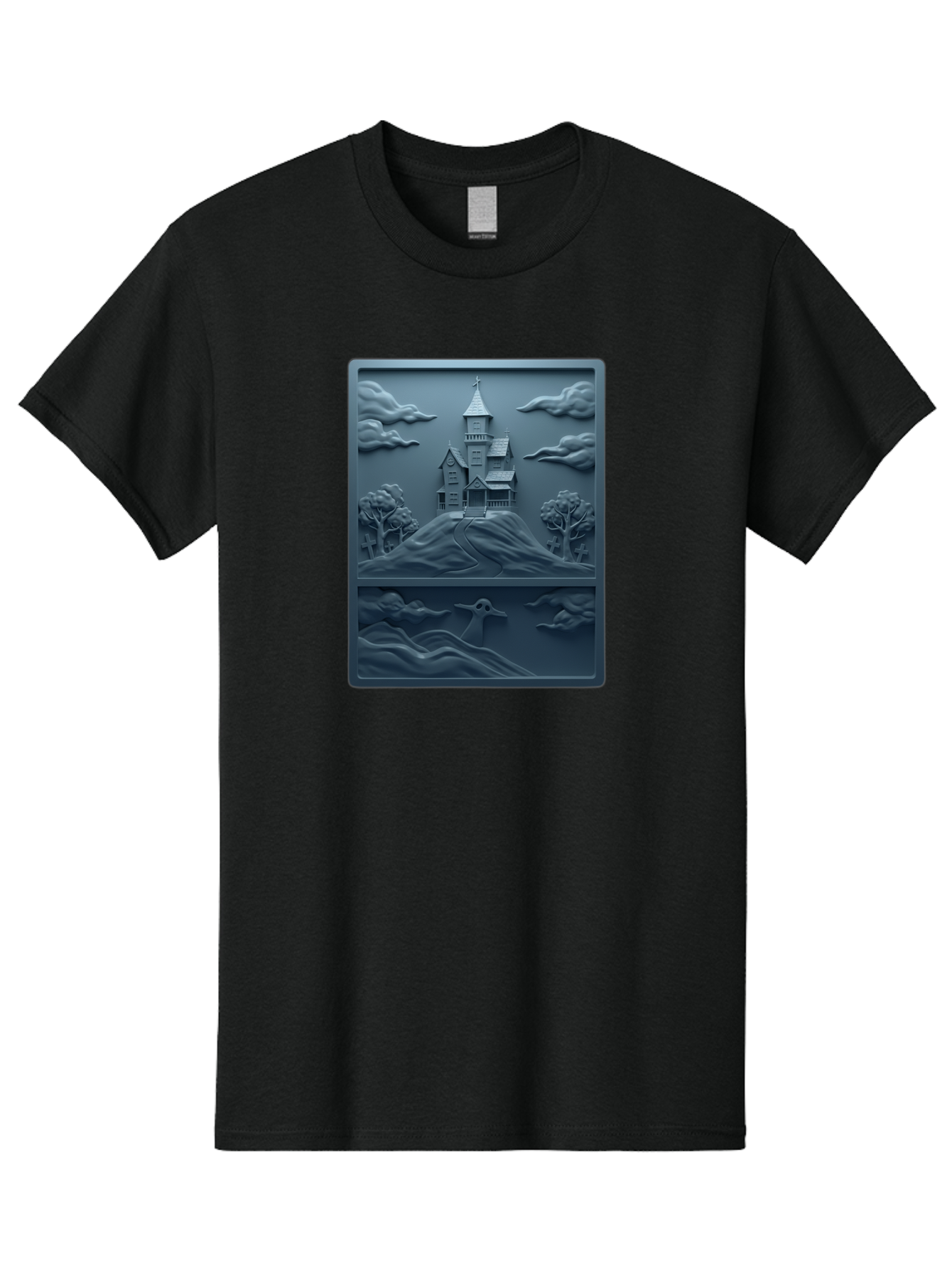 House-On-Hill Men'S Graphic Tee, 100% Cotton, Comfortable Casual Summer Wear, Machine Washable, House On Hill, Serene Landscape, Victorian Architecture, Peaceful Atmosphere, Rolling Hills, Scenic Beauty, Tranquil Scene, Natural Scenery, Bac057