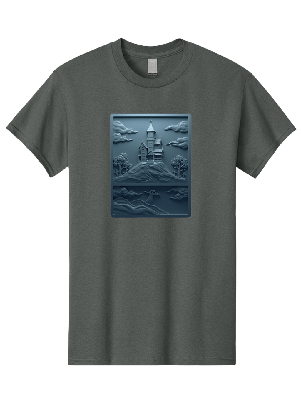 House-On-Hill Men'S Graphic Tee, 100% Cotton, Comfortable Casual Summer Wear, Machine Washable, House On Hill, Serene Landscape, Victorian Architecture, Peaceful Atmosphere, Rolling Hills, Scenic Beauty, Tranquil Scene, Natural Scenery, Bac057