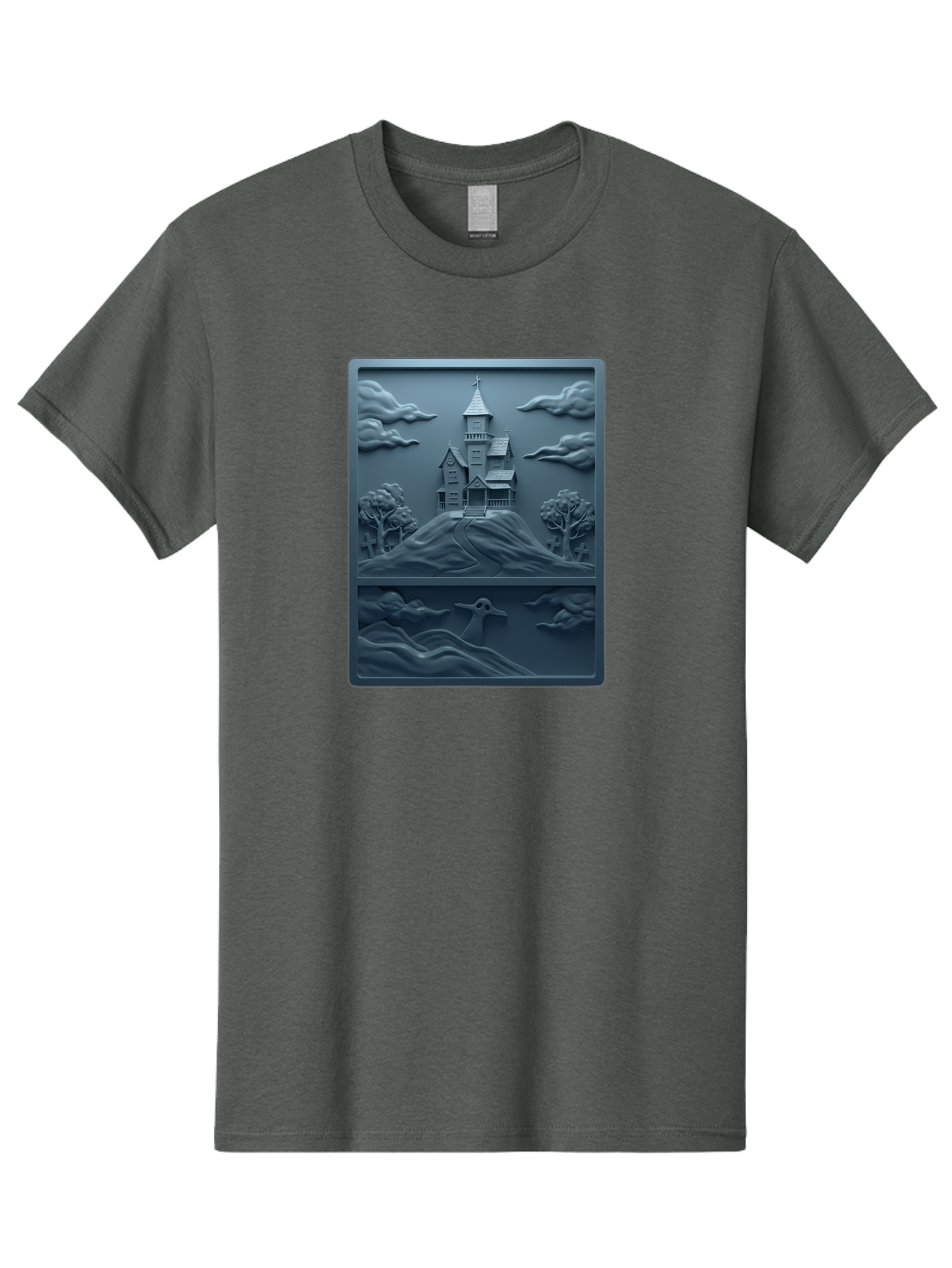 House-On-Hill Men'S Graphic Tee, 100% Cotton, Comfortable Casual Summer Wear, Machine Washable, House On Hill, Serene Landscape, Victorian Architecture, Peaceful Atmosphere, Rolling Hills, Scenic Beauty, Tranquil Scene, Natural Scenery, Bac057