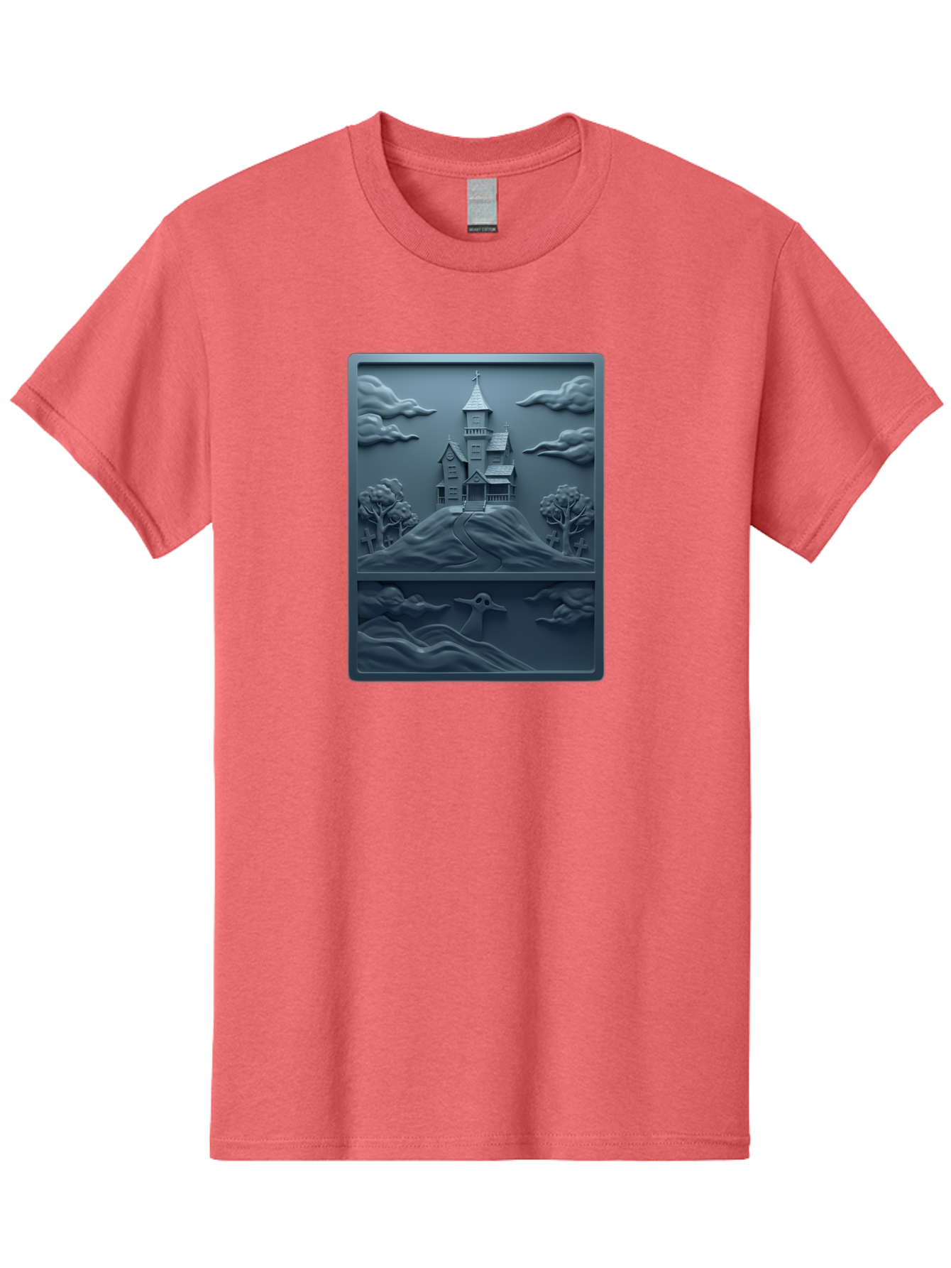 House-On-Hill Men'S Graphic Tee, 100% Cotton, Comfortable Casual Summer Wear, Machine Washable, House On Hill, Serene Landscape, Victorian Architecture, Peaceful Atmosphere, Rolling Hills, Scenic Beauty, Tranquil Scene, Natural Scenery, Bac057