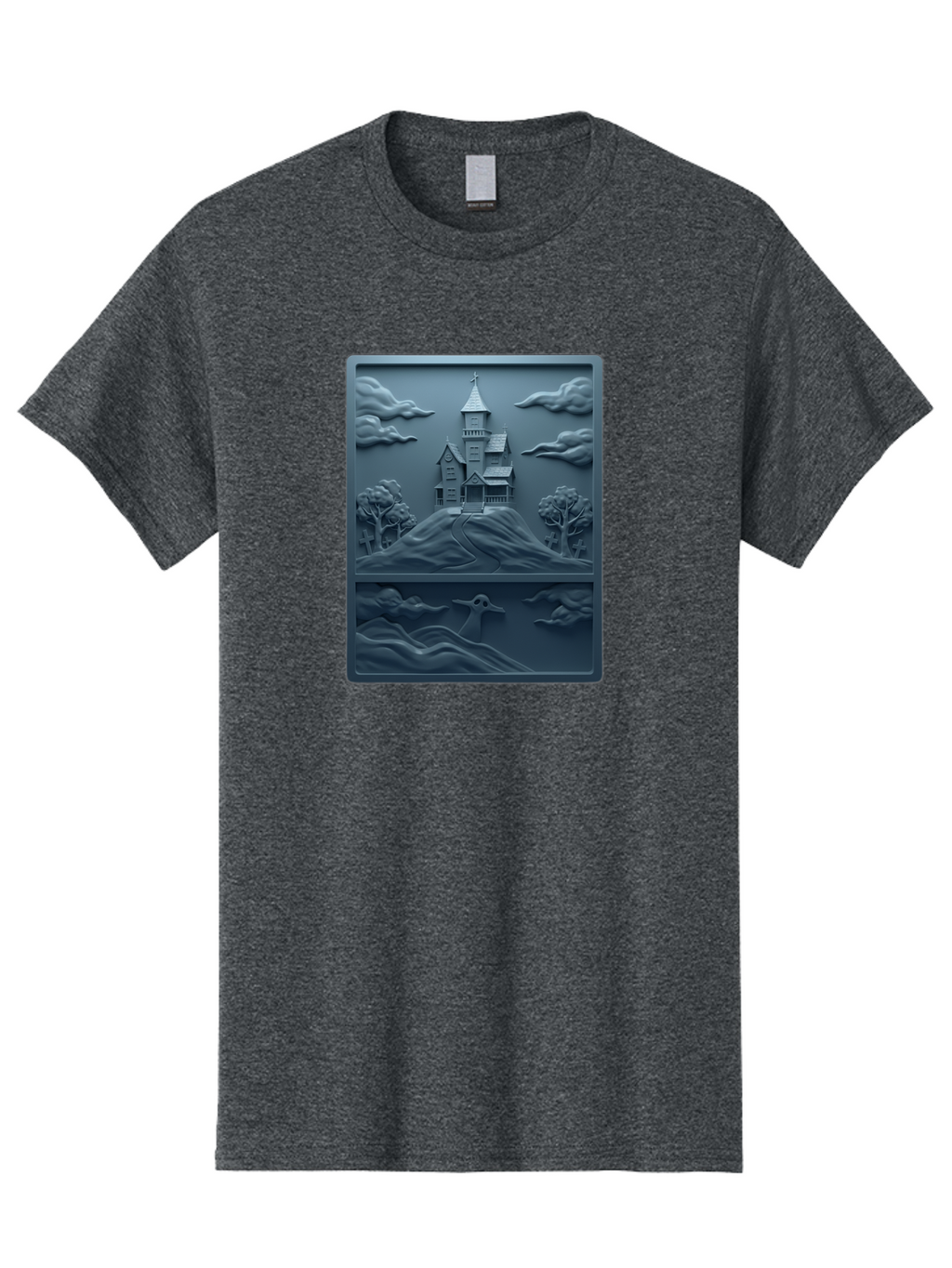 House-On-Hill Men'S Graphic Tee, 100% Cotton, Comfortable Casual Summer Wear, Machine Washable, House On Hill, Serene Landscape, Victorian Architecture, Peaceful Atmosphere, Rolling Hills, Scenic Beauty, Tranquil Scene, Natural Scenery, Bac057