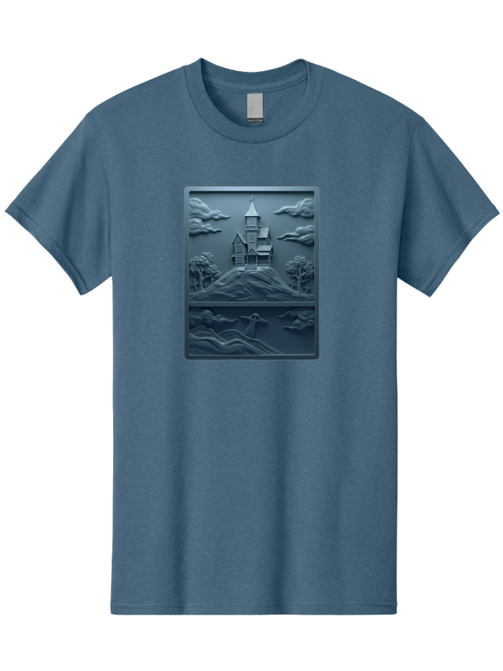 House-On-Hill Men'S Graphic Tee, 100% Cotton, Comfortable Casual Summer Wear, Machine Washable, House On Hill, Serene Landscape, Victorian Architecture, Peaceful Atmosphere, Rolling Hills, Scenic Beauty, Tranquil Scene, Natural Scenery, Bac057