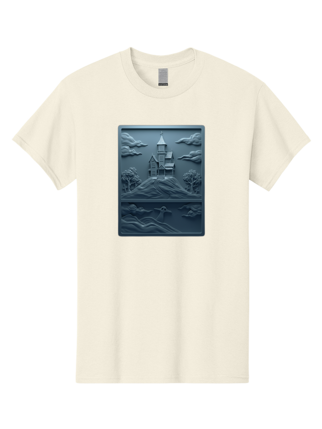 House-On-Hill Men'S Graphic Tee, 100% Cotton, Comfortable Casual Summer Wear, Machine Washable, House On Hill, Serene Landscape, Victorian Architecture, Peaceful Atmosphere, Rolling Hills, Scenic Beauty, Tranquil Scene, Natural Scenery, Bac057