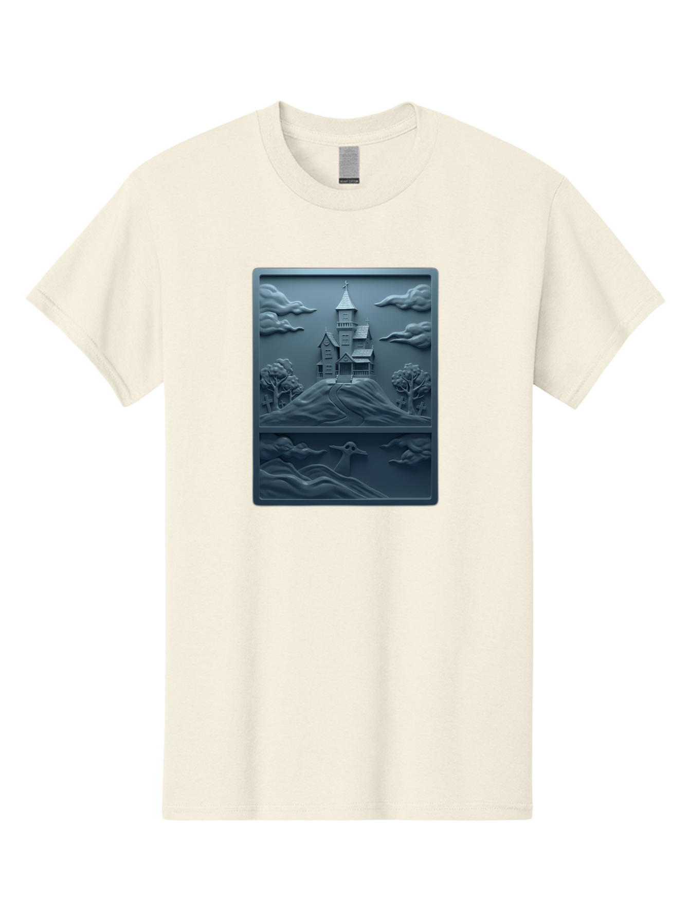 House-On-Hill Men'S Graphic Tee, 100% Cotton, Comfortable Casual Summer Wear, Machine Washable, House On Hill, Serene Landscape, Victorian Architecture, Peaceful Atmosphere, Rolling Hills, Scenic Beauty, Tranquil Scene, Natural Scenery, Bac057