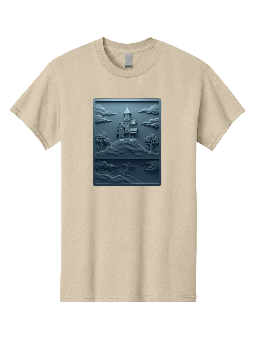 House-On-Hill Men'S Graphic Tee, 100% Cotton, Comfortable Casual Summer Wear, Machine Washable, House On Hill, Serene Landscape, Victorian Architecture, Peaceful Atmosphere, Rolling Hills, Scenic Beauty, Tranquil Scene, Natural Scenery, Bac057