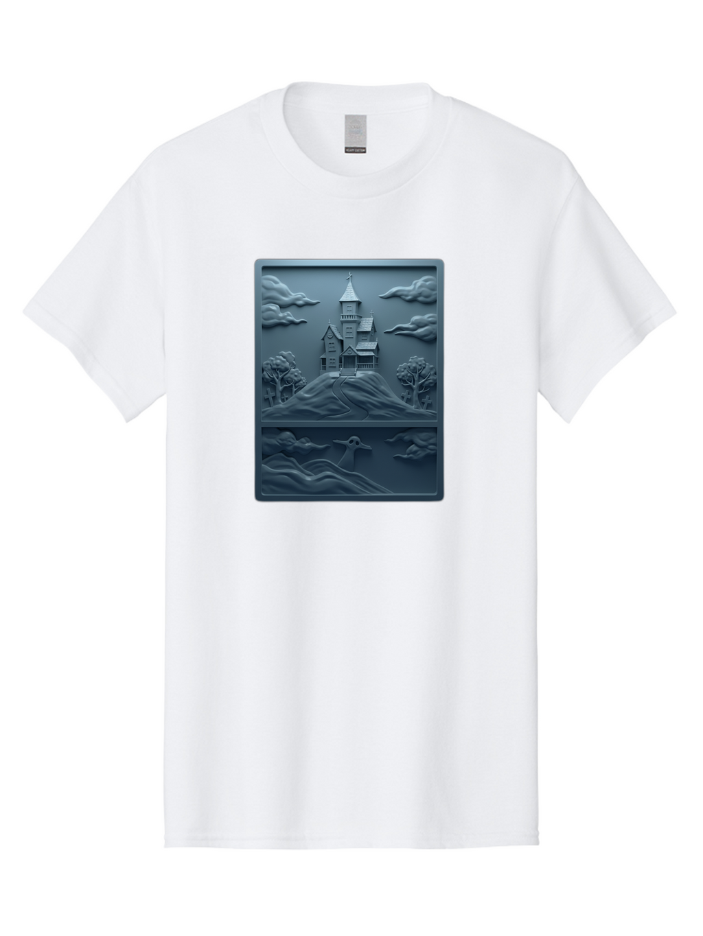 House-On-Hill Men'S Graphic Tee, 100% Cotton, Comfortable Casual Summer Wear, Machine Washable, House On Hill, Serene Landscape, Victorian Architecture, Peaceful Atmosphere, Rolling Hills, Scenic Beauty, Tranquil Scene, Natural Scenery, Bac057