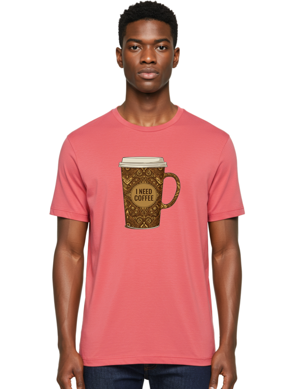 I-Need-Coffee-14 Men'S Graphic Tee, 100% Cotton, Comfortable Casual Summer Wear, Machine Washable, Coffee Cup, Takeaway Coffee, Coffee Lover, Morning Coffee, Coffee Break, Coffee Time, Coffee Addiction, Coffee Culture, Coffee Design, Bac063