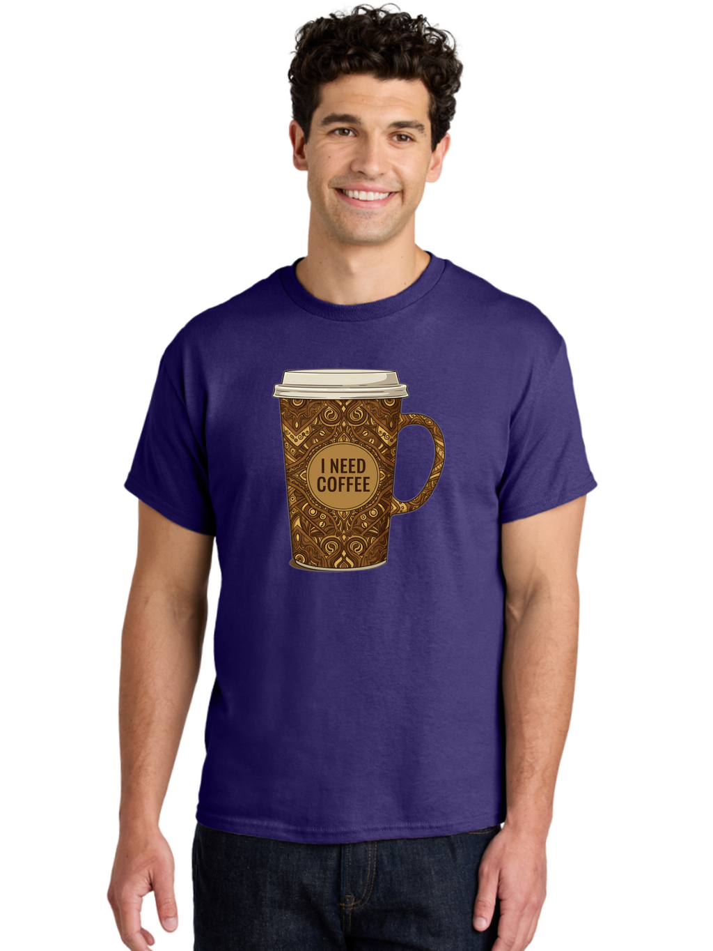 I-Need-Coffee-14 Men'S Graphic Tee, 100% Cotton, Comfortable Casual Summer Wear, Machine Washable, Coffee Cup, Takeaway Coffee, Coffee Lover, Morning Coffee, Coffee Break, Coffee Time, Coffee Addiction, Coffee Culture, Coffee Design, Bac063