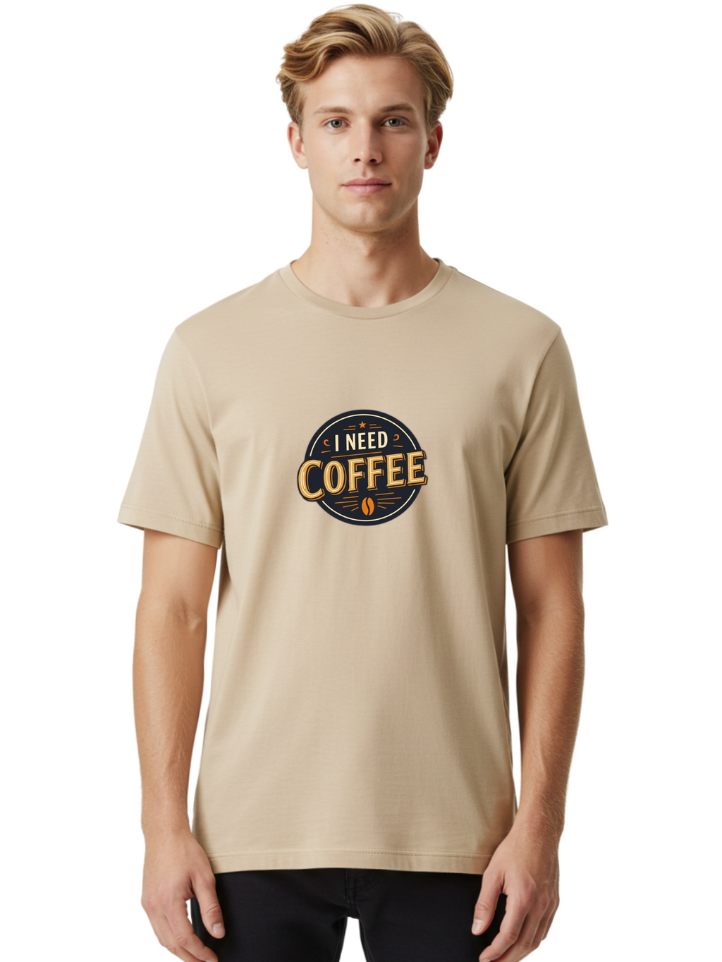 I-Need-Coffee-4 Men'S Graphic Tee, 100% Cotton, Comfortable Casual Summer Wear, Machine Washable, Coffee Lover, Coffee Addiction, Morning Motivation, Coffee Quote, Coffee Humor, Coffee Obsession Bac068