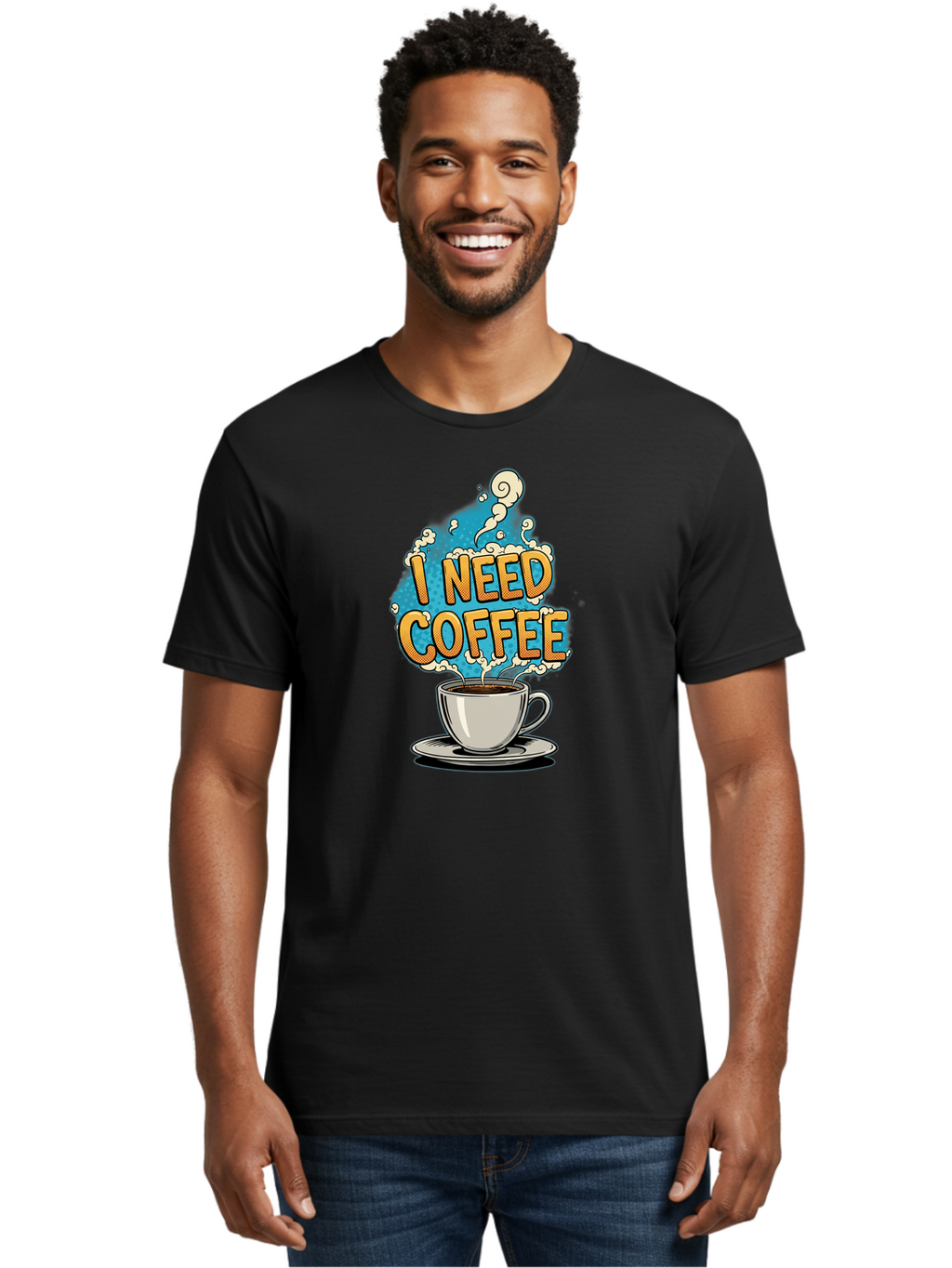 I-Need-Coffee-9 Men'S Graphic Tee, 100% Cotton, Comfortable Casual Summer Wear, Machine Washable, Coffee Cup, Morning Coffee, Coffee Addiction, Caffeine Fix, Morning Motivation, Coffee Lover, Steaming Hot Coffee, Coffee Break Bac073