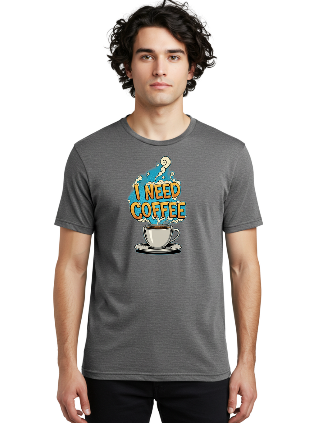 I-Need-Coffee-9 Men'S Graphic Tee, 100% Cotton, Comfortable Casual Summer Wear, Machine Washable, Coffee Cup, Morning Coffee, Coffee Addiction, Caffeine Fix, Morning Motivation, Coffee Lover, Steaming Hot Coffee, Coffee Break Bac073