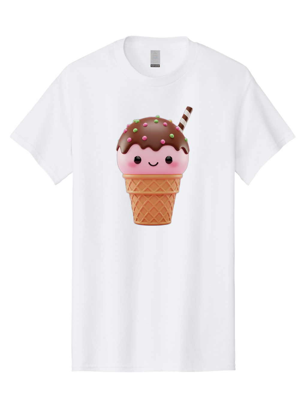 Ice-Cream Men'S Graphic Tee, 100% Cotton, Comfortable Casual Summer Wear, Machine Washable, Pink Ice Cream, Chocolate Sauce, Sprinkles, Ice Cream Cone, Waffle Cone, Dessert, Sweet Treat, Cartoon Character, Kawaii, Cute Illustration, Bac076