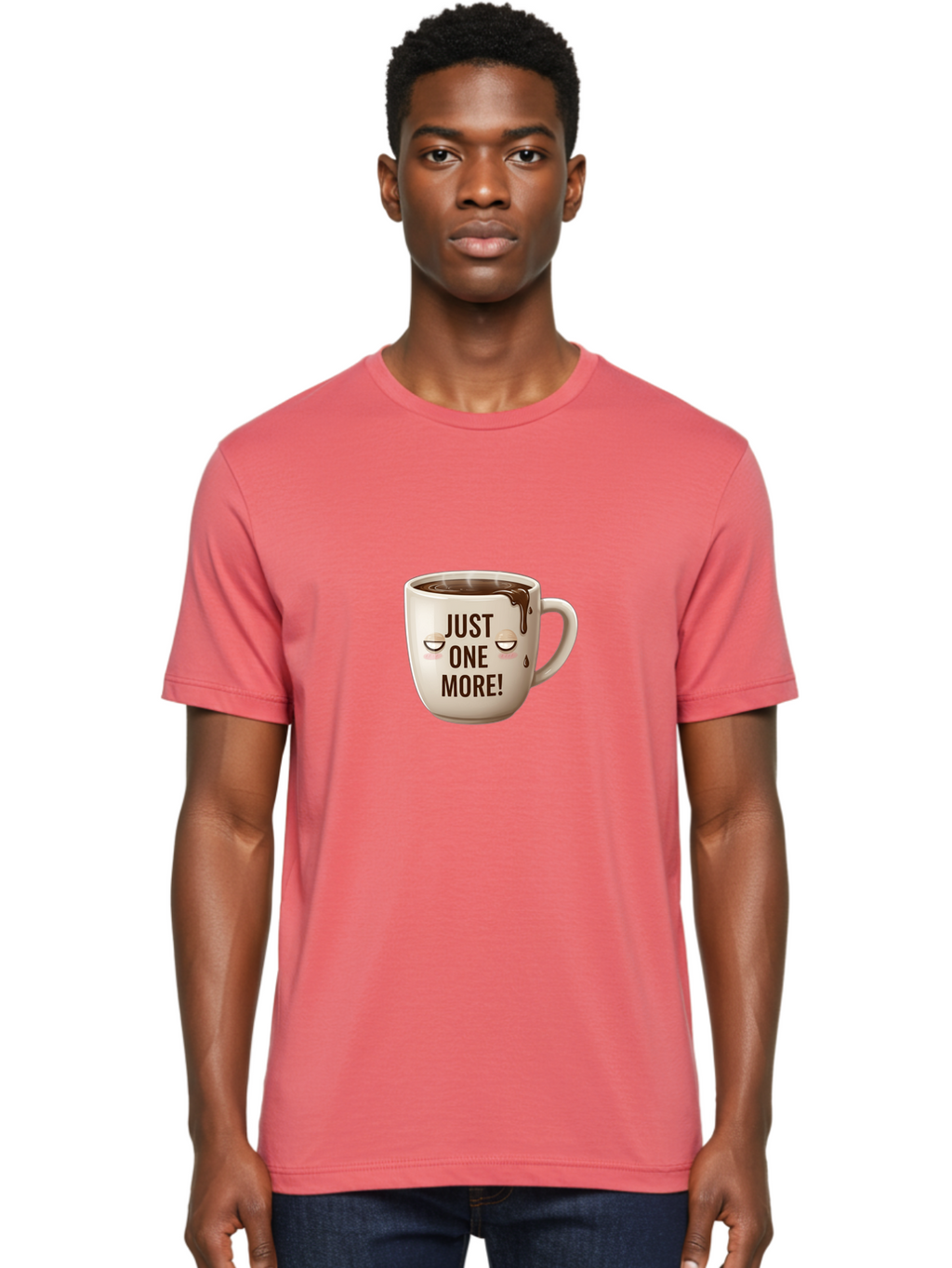 Just-One-More-1 Men'S Graphic Tee, 100% Cotton, Comfortable Casual Summer Wear, Machine Washable, Coffee Mug, Hot Chocolate, Morning Coffee, Funny Quote, Cute Design, Coffee Lover, Humorous Phrase, Adorable Character Bac080