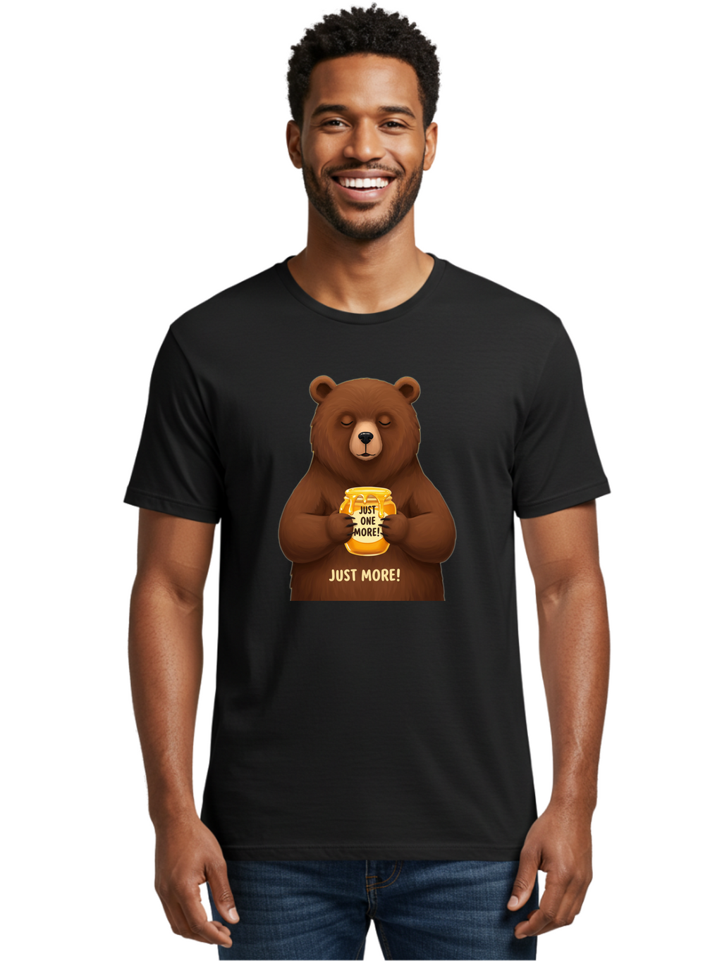 Just-One-More-2 Men'S Graphic Tee, 100% Cotton, Comfortable Casual Summer Wear, Machine Washable, Funny Bear, Beer Mug, Just One More, Humorous, Cartoon, Happy Hour, Beer Lover, Relaxed Bear, Amusing Character, Beer Culture Bac081