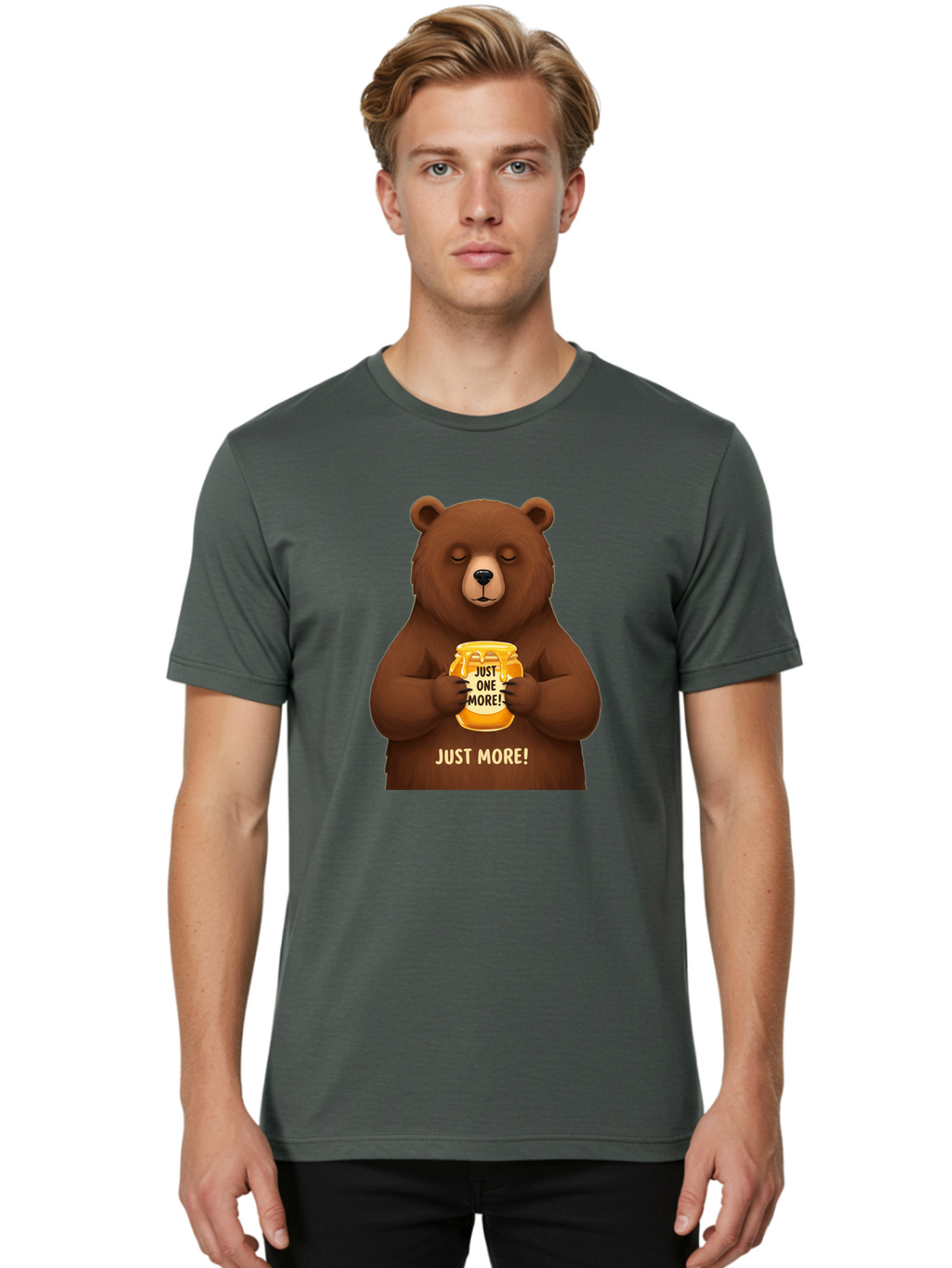 Just-One-More-2 Men'S Graphic Tee, 100% Cotton, Comfortable Casual Summer Wear, Machine Washable, Funny Bear, Beer Mug, Just One More, Humorous, Cartoon, Happy Hour, Beer Lover, Relaxed Bear, Amusing Character, Beer Culture Bac081