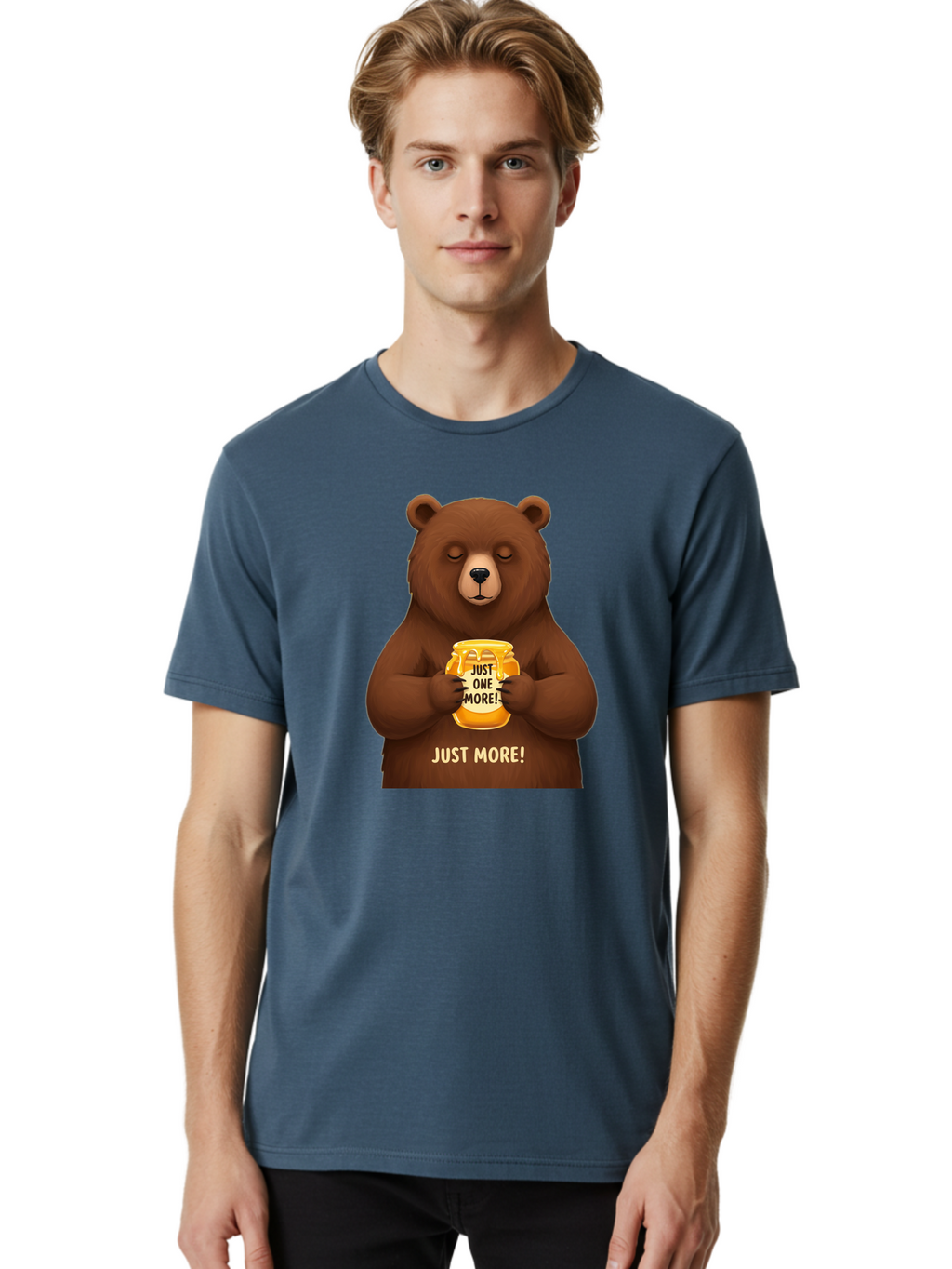 Just-One-More-2 Men'S Graphic Tee, 100% Cotton, Comfortable Casual Summer Wear, Machine Washable, Funny Bear, Beer Mug, Just One More, Humorous, Cartoon, Happy Hour, Beer Lover, Relaxed Bear, Amusing Character, Beer Culture Bac081