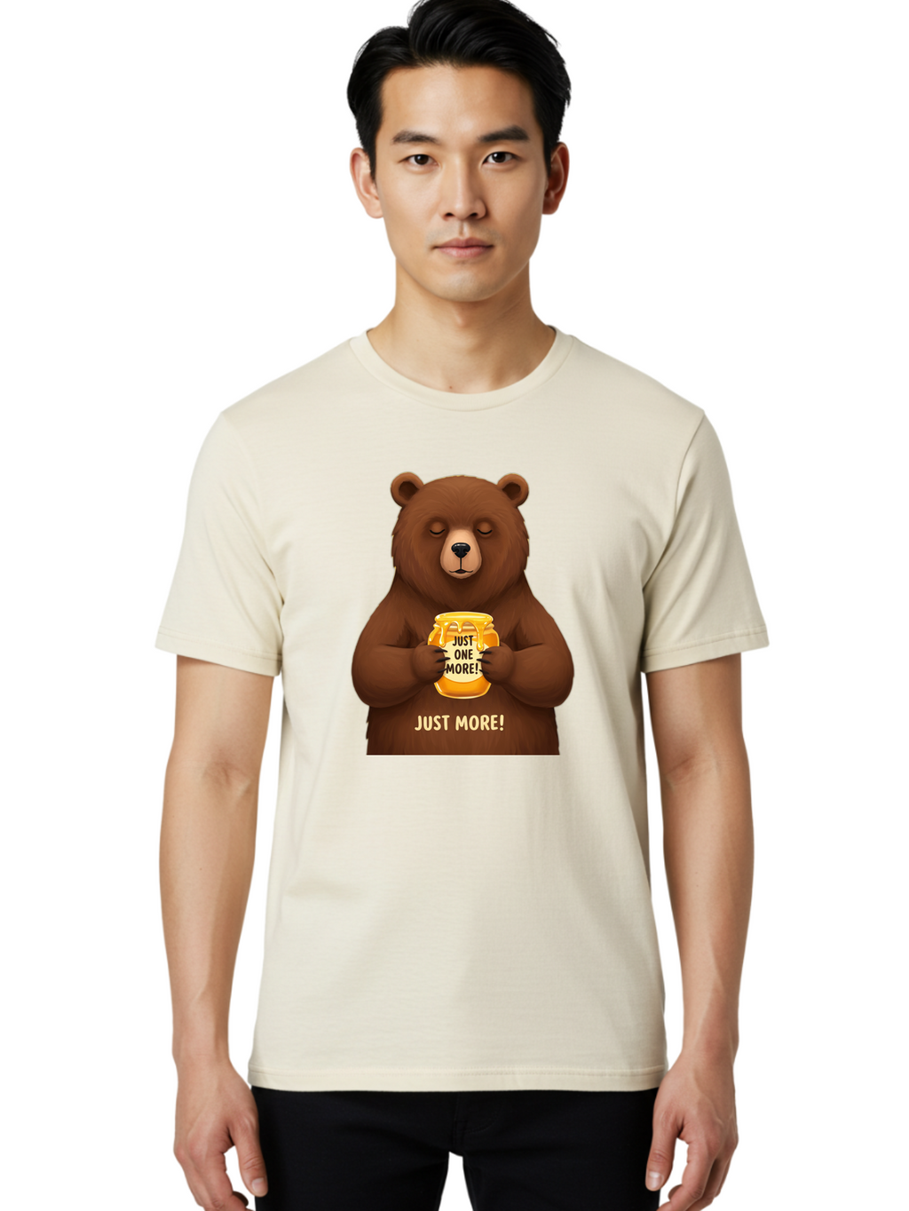 Just-One-More-2 Men'S Graphic Tee, 100% Cotton, Comfortable Casual Summer Wear, Machine Washable, Funny Bear, Beer Mug, Just One More, Humorous, Cartoon, Happy Hour, Beer Lover, Relaxed Bear, Amusing Character, Beer Culture Bac081