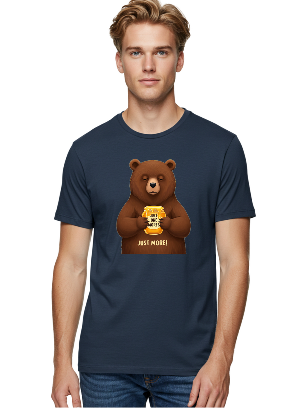 Just-One-More-2 Men'S Graphic Tee, 100% Cotton, Comfortable Casual Summer Wear, Machine Washable, Funny Bear, Beer Mug, Just One More, Humorous, Cartoon, Happy Hour, Beer Lover, Relaxed Bear, Amusing Character, Beer Culture Bac081