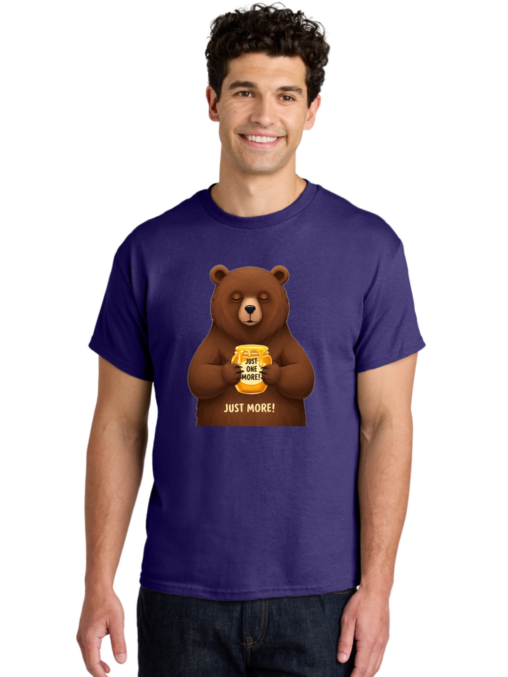 Just-One-More-2 Men'S Graphic Tee, 100% Cotton, Comfortable Casual Summer Wear, Machine Washable, Funny Bear, Beer Mug, Just One More, Humorous, Cartoon, Happy Hour, Beer Lover, Relaxed Bear, Amusing Character, Beer Culture Bac081