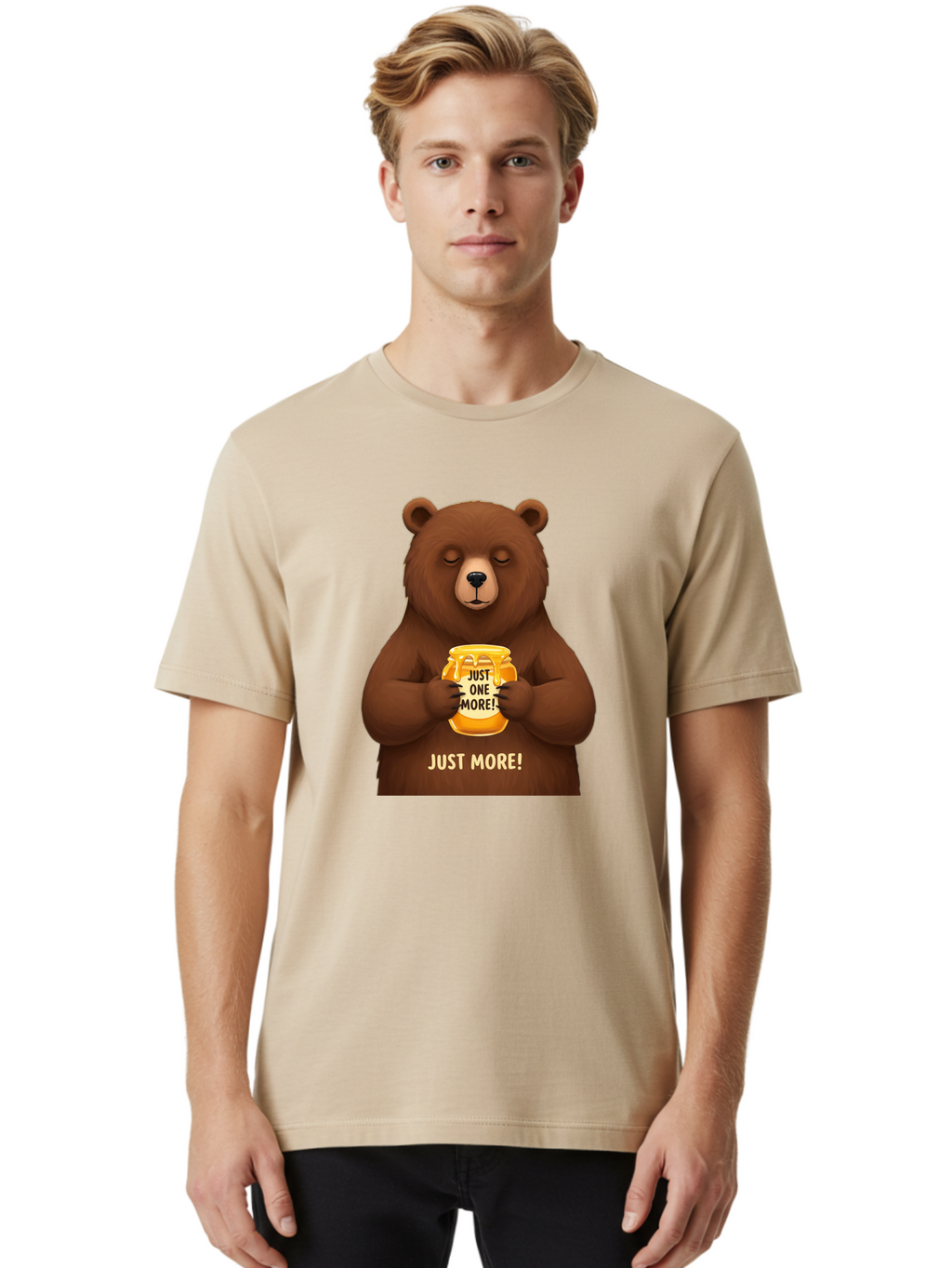 Just-One-More-2 Men'S Graphic Tee, 100% Cotton, Comfortable Casual Summer Wear, Machine Washable, Funny Bear, Beer Mug, Just One More, Humorous, Cartoon, Happy Hour, Beer Lover, Relaxed Bear, Amusing Character, Beer Culture Bac081