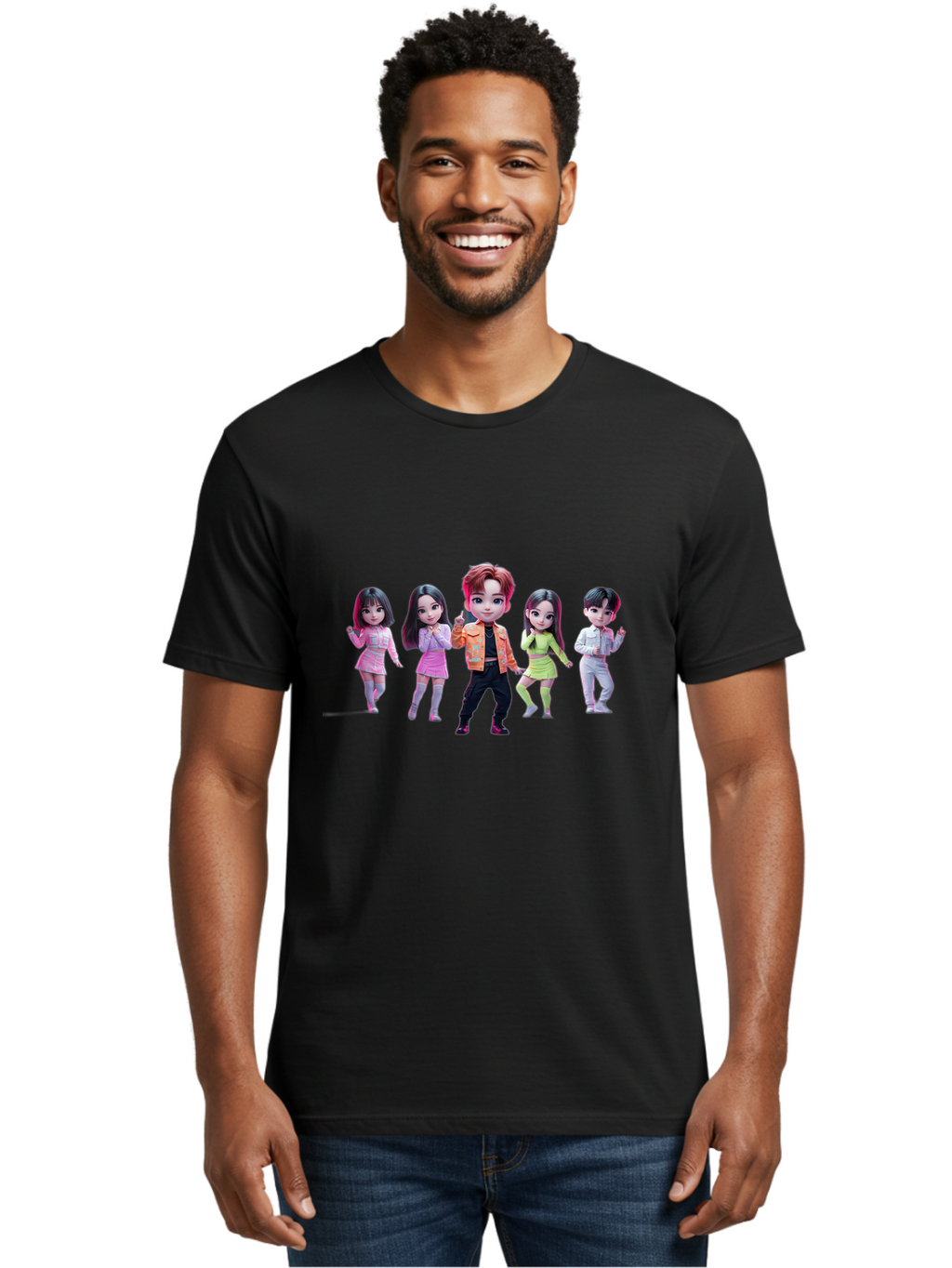 K-Pop-Group-2 Men'S Graphic Tee, 100% Cotton, Comfortable Casual Summer Wear, Machine Washable, K-Pop Idols, Group Of Dancers, Pastel Colors, Fashionable Outfits, Modern Style, Dancing Pose, Kawaii Aesthetic, Idol Culture, Pop Culture Bac091