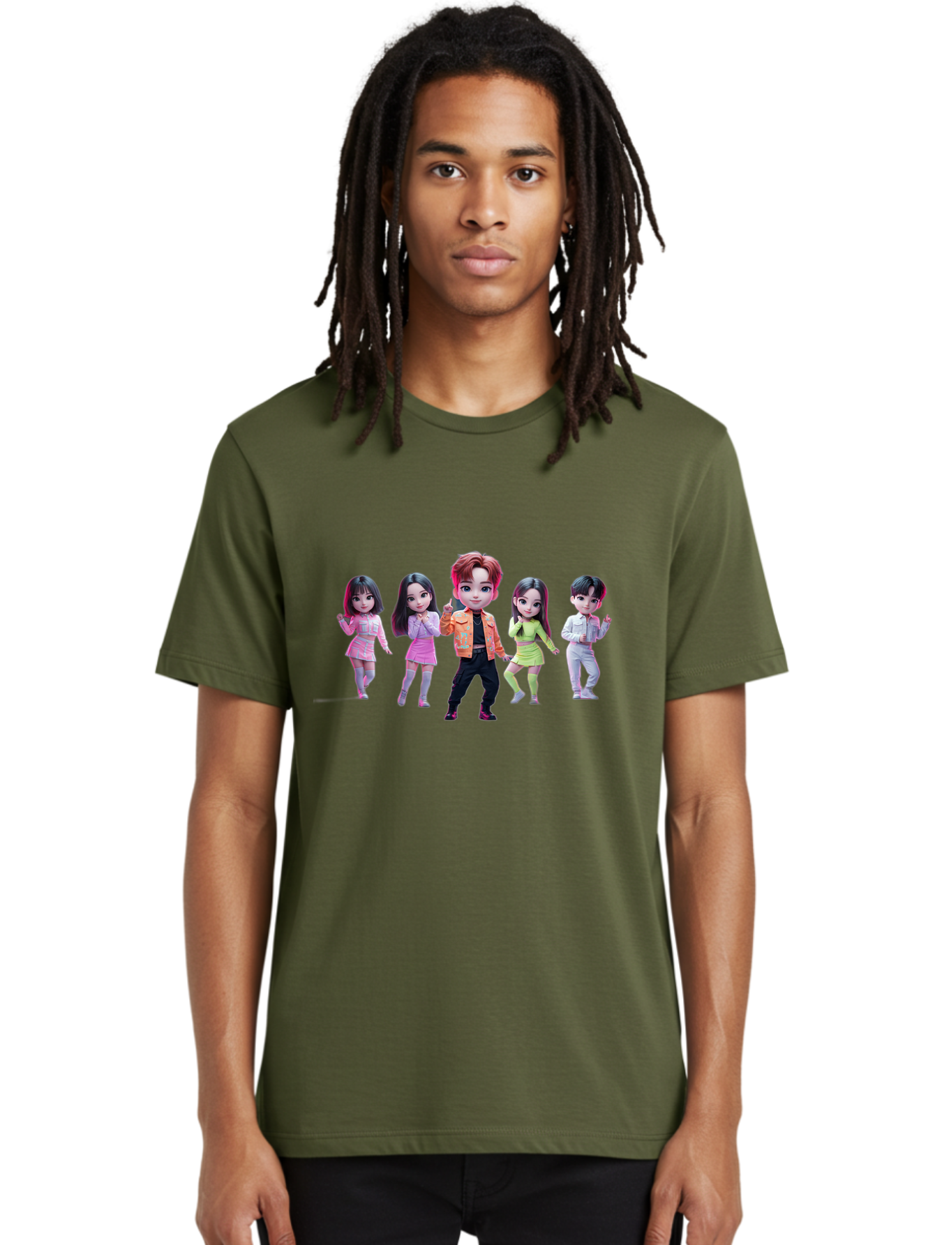 K-Pop-Group-2 Men'S Graphic Tee, 100% Cotton, Comfortable Casual Summer Wear, Machine Washable, K-Pop Idols, Group Of Dancers, Pastel Colors, Fashionable Outfits, Modern Style, Dancing Pose, Kawaii Aesthetic, Idol Culture, Pop Culture Bac091