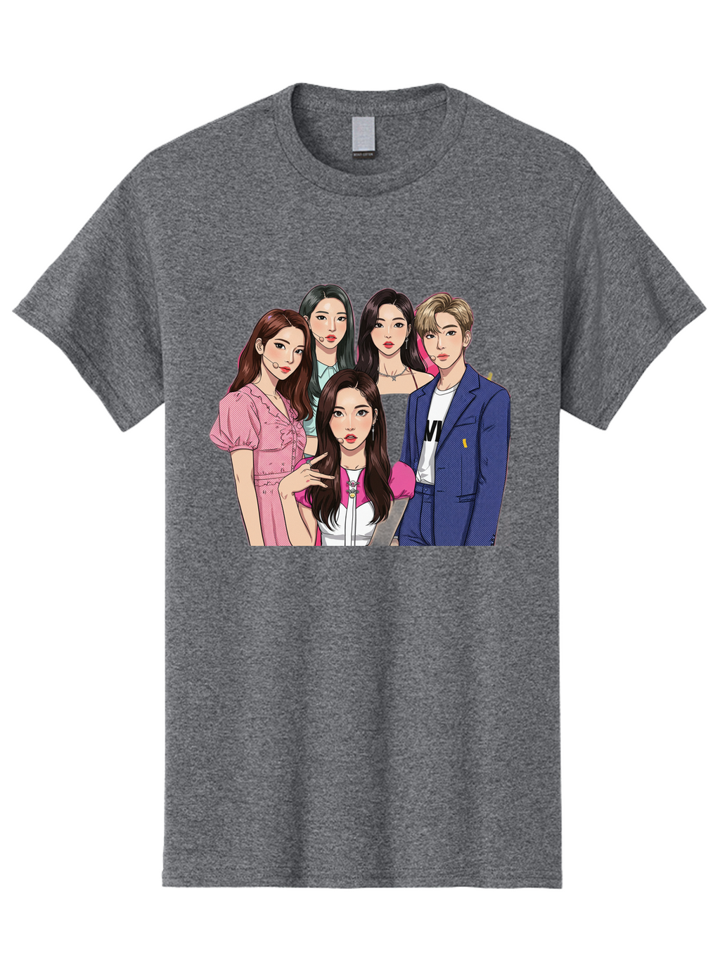 K-Pop-Group-3 Men'S Graphic Tee, 100% Cotton, Comfortable Casual Summer Wear, Machine Washable, K-Pop Idols, Fashion Illustration, Group Portrait, Stylish Clothing, Modern Pop Culture, Young Adults, Trendy Hairstyles, Pop Art Style, Bac092