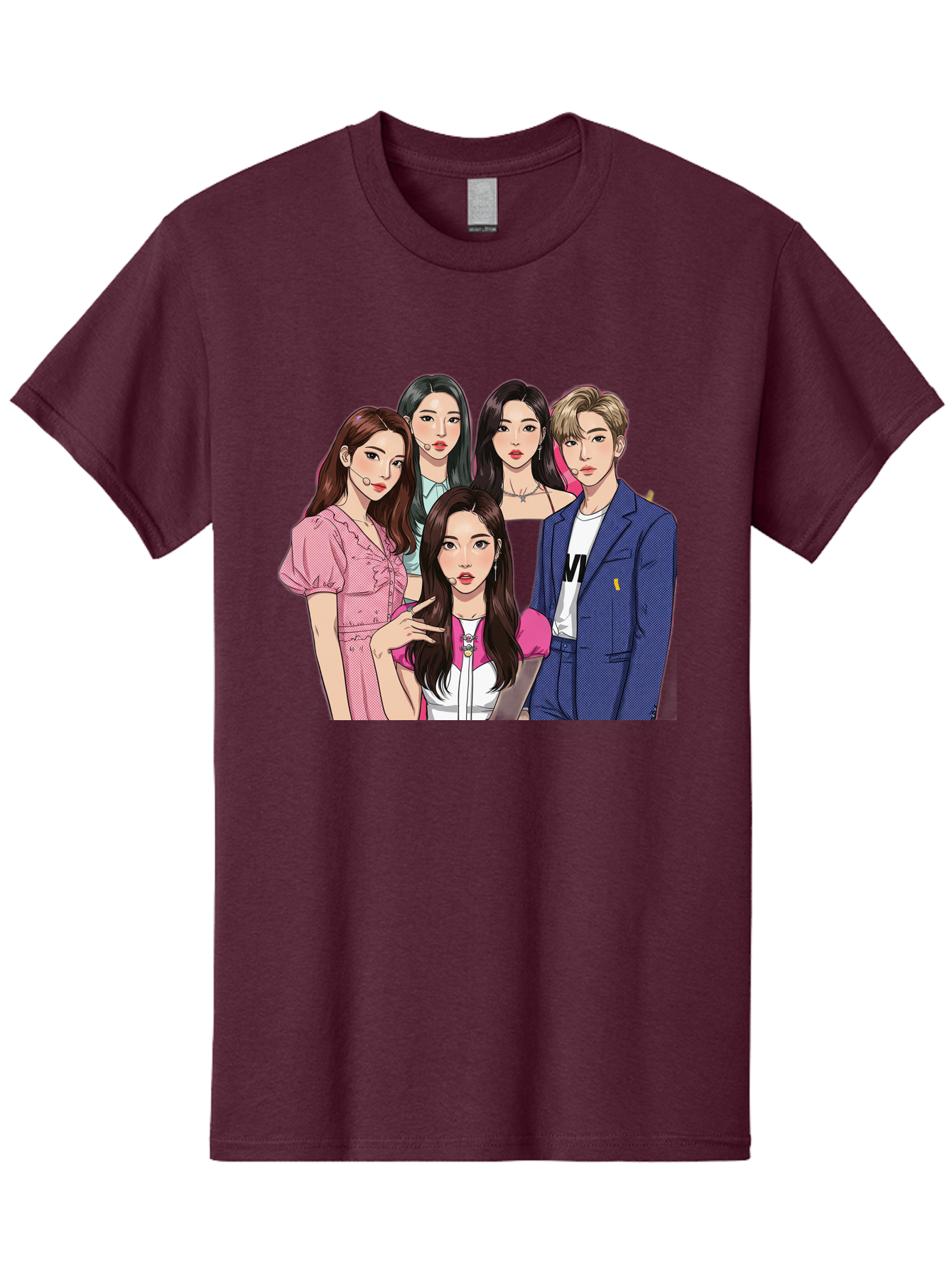 K-Pop-Group-3 Men'S Graphic Tee, 100% Cotton, Comfortable Casual Summer Wear, Machine Washable, K-Pop Idols, Fashion Illustration, Group Portrait, Stylish Clothing, Modern Pop Culture, Young Adults, Trendy Hairstyles, Pop Art Style, Bac092
