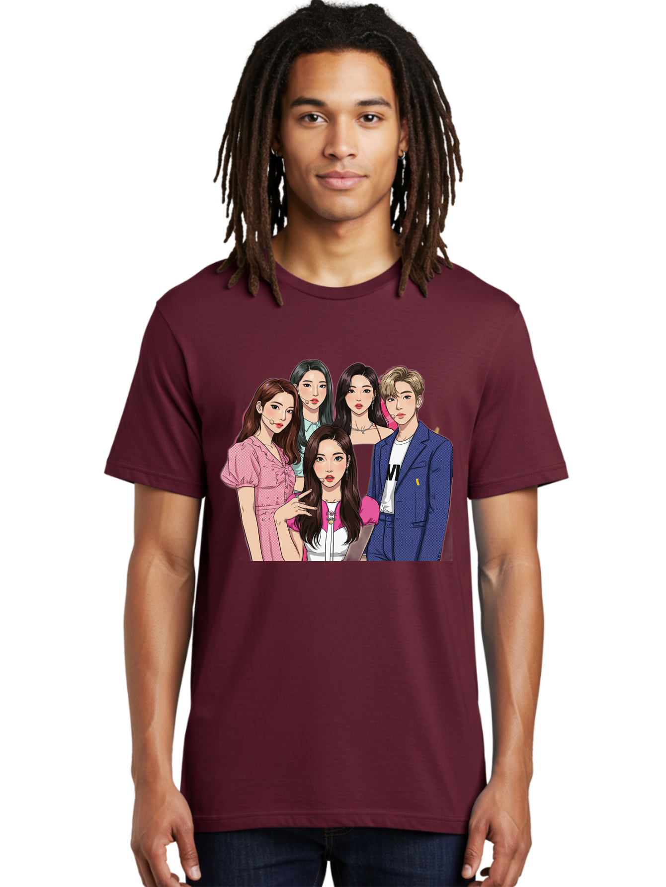 K-Pop-Group-3 Men'S Graphic Tee, 100% Cotton, Comfortable Casual Summer Wear, Machine Washable, K-Pop Idols, Fashion Illustration, Group Portrait, Stylish Clothing, Modern Pop Culture, Young Adults, Trendy Hairstyles, Pop Art Style, Bac092