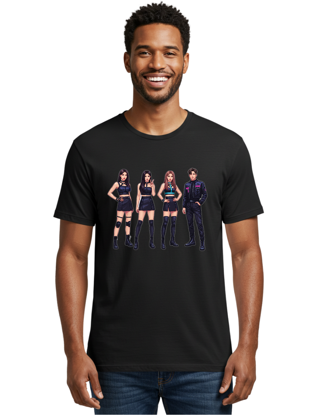 K-Pop-Group-8 Men'S Graphic Tee, 100% Cotton, Comfortable Casual Summer Wear, Machine Washable, K-Pop Fashion, Group Of Performers, Black Outfits, Stylish Clothing, Edgy Style, Modern Fashion Trends, Pop Culture Icons, Entertainment Industry, Bac097