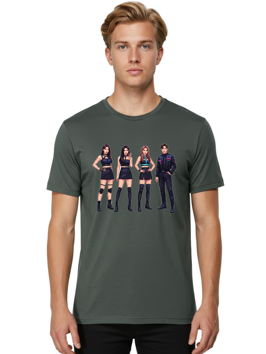 K-Pop-Group-8 Men'S Graphic Tee, 100% Cotton, Comfortable Casual Summer Wear, Machine Washable, K-Pop Fashion, Group Of Performers, Black Outfits, Stylish Clothing, Edgy Style, Modern Fashion Trends, Pop Culture Icons, Entertainment Industry, Bac097